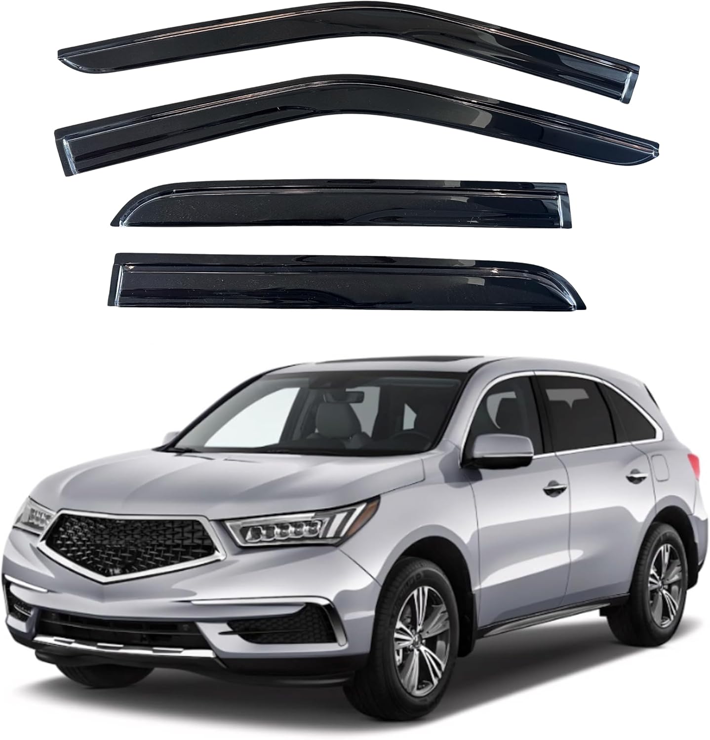 KPY Window Visor Compatible with Acura MDX 2014-2021, 4PC Rain Guard Side Window Vent Deflectors Tape-On Mugen Style, 2014 2015 2016 2017 2018 2019 2020 2021