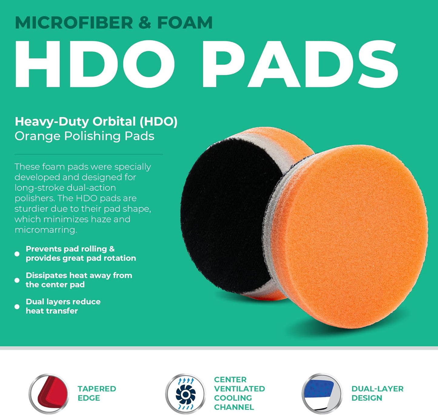 Lake Country 3.5" HDO Orange Foam Polishing Pad (2-Pack) – Premium Heavy Duty Orbital Polishing Pad for Painted Surfaces – Fits 3" Backing Plate