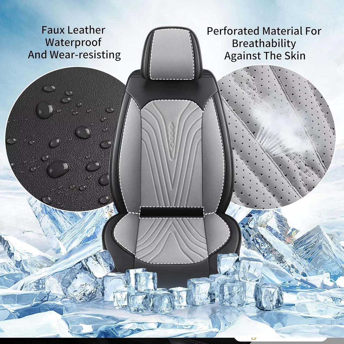 Car Seat Covers Fit for Toyota Camry 2012-2025 Faux Leather Automotive Seat Covers Breathable Waterproof Seat Cushions Compatible with Airbag (5 Seats,Black&Gray)