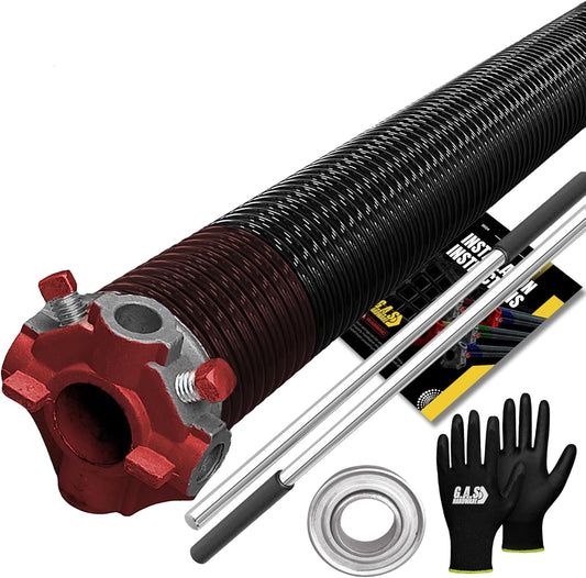 Garage Door Torsion Spring 234x2x27 Torsion Springs for Left Side of Garage Door with 1" Steel Bearing, Gloves, and Winding Bars Precision E-Coating 5-Year Warranty Minimum 30,000 Cycles (Red Cone)