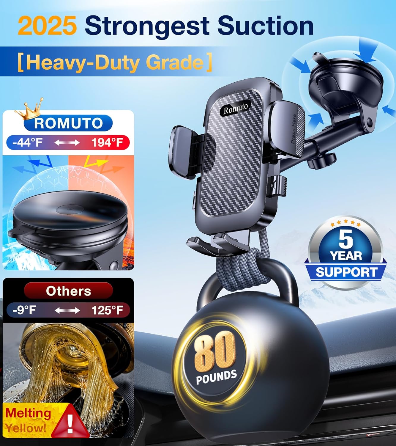 Phone Holders for Your Car【2025 Upgraded 3 Base in 1】Car Phone Holder Mount Dash【360°】Suction Cup Phone Mount for Truck Cell Phone Holder Automobile Accessory Kits for Car fits iPhone Samsung