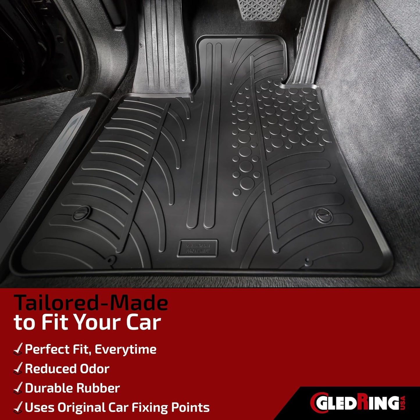 Gledring USA Custom Fit All-Weather Rubber Floor Mats Intended for Mercedes C Class W202 1993-2000, No Trimming Required, Tailored Custom Fit, Protects from Rain, Mud, & Snow