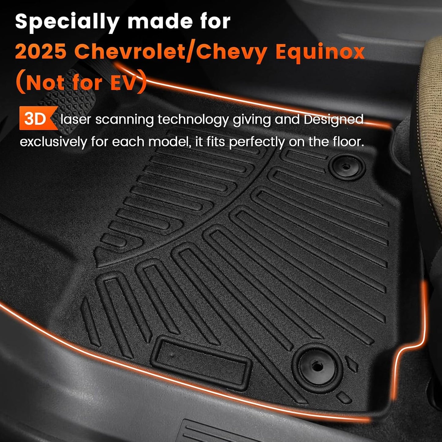 KMF Floor Mats for 2025 2026 Chevrolet/Chevy Equinox (Not EV) Accessories GMC Terrain, All Weather TPE Waterproof Car Floor Liners Front & Rear 2 Row, Custom Fit Anti-Slip Deep Grooves Car Mats
