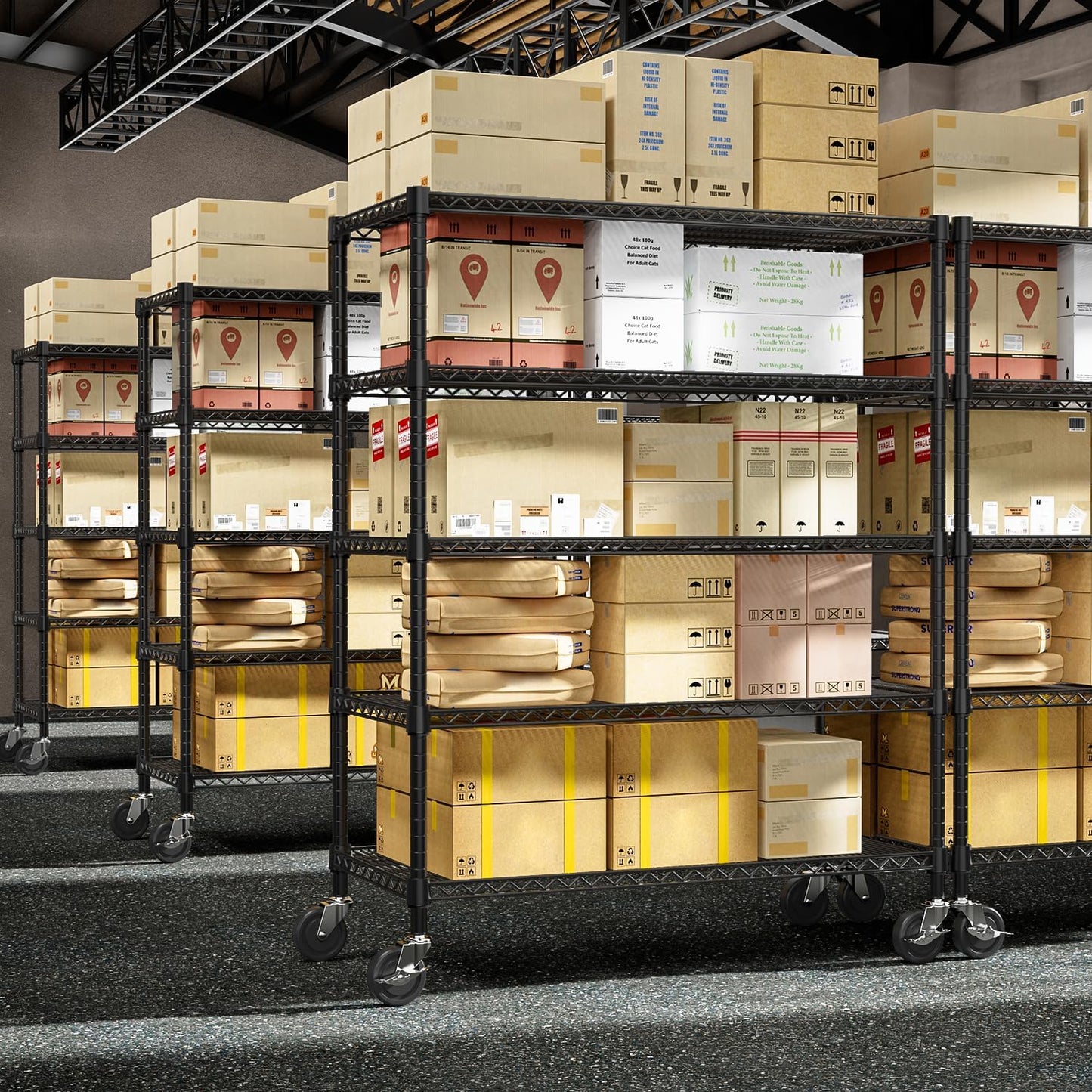 Garage Shelving 5 Tier Industrial Metal Shelving Units for Commercial, Basement, Pantry, Warehouse, School, Black Heavy Duty Easy Assembly 23.6" D x 53.2" W x 73.6" H