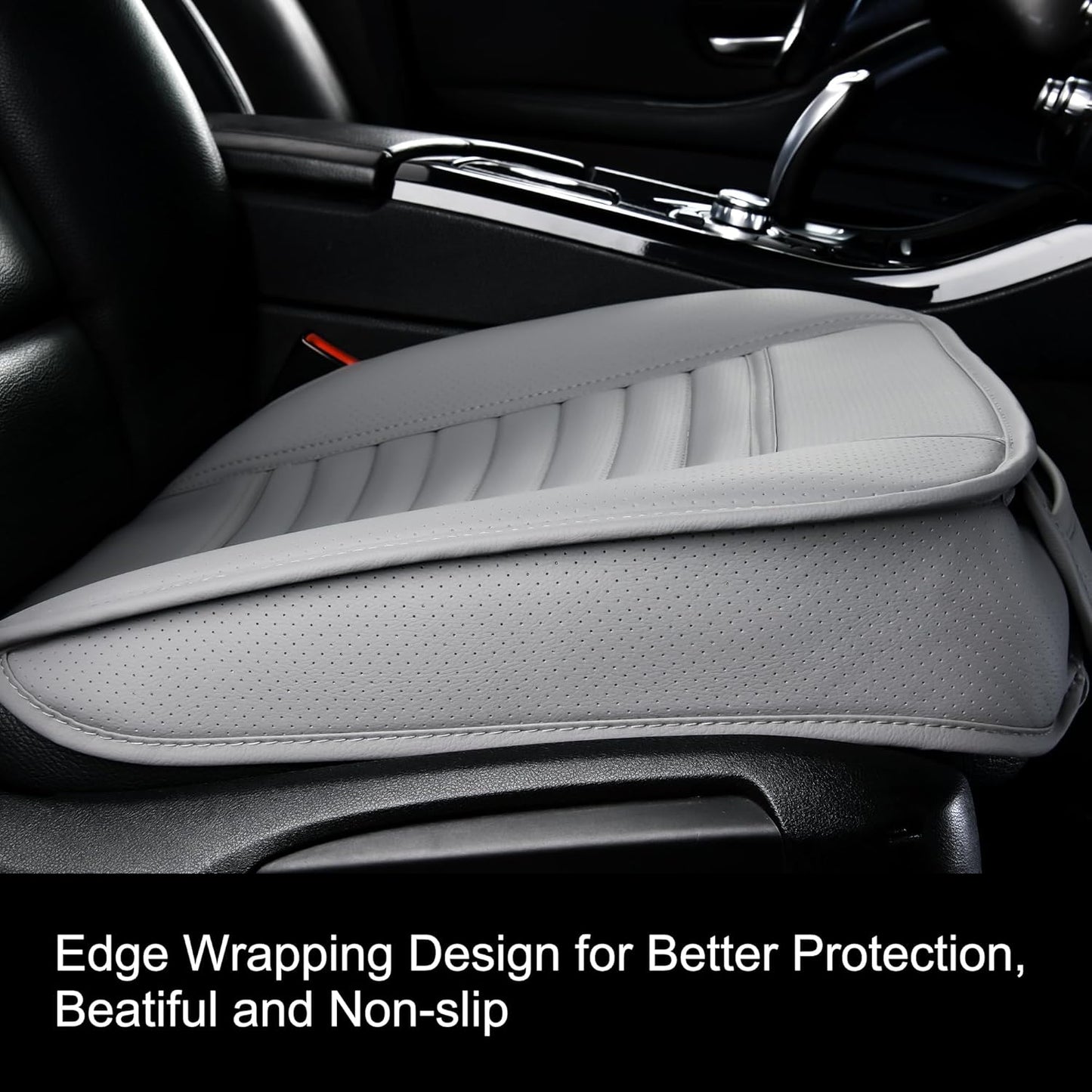 1pc Edge Wrapping Comfortable Car Front Seat Cover Cushion Pad Mat Protector, Anti-Slip Bottom Seat Cushion Cover for Auto with PU Leather(Gray)