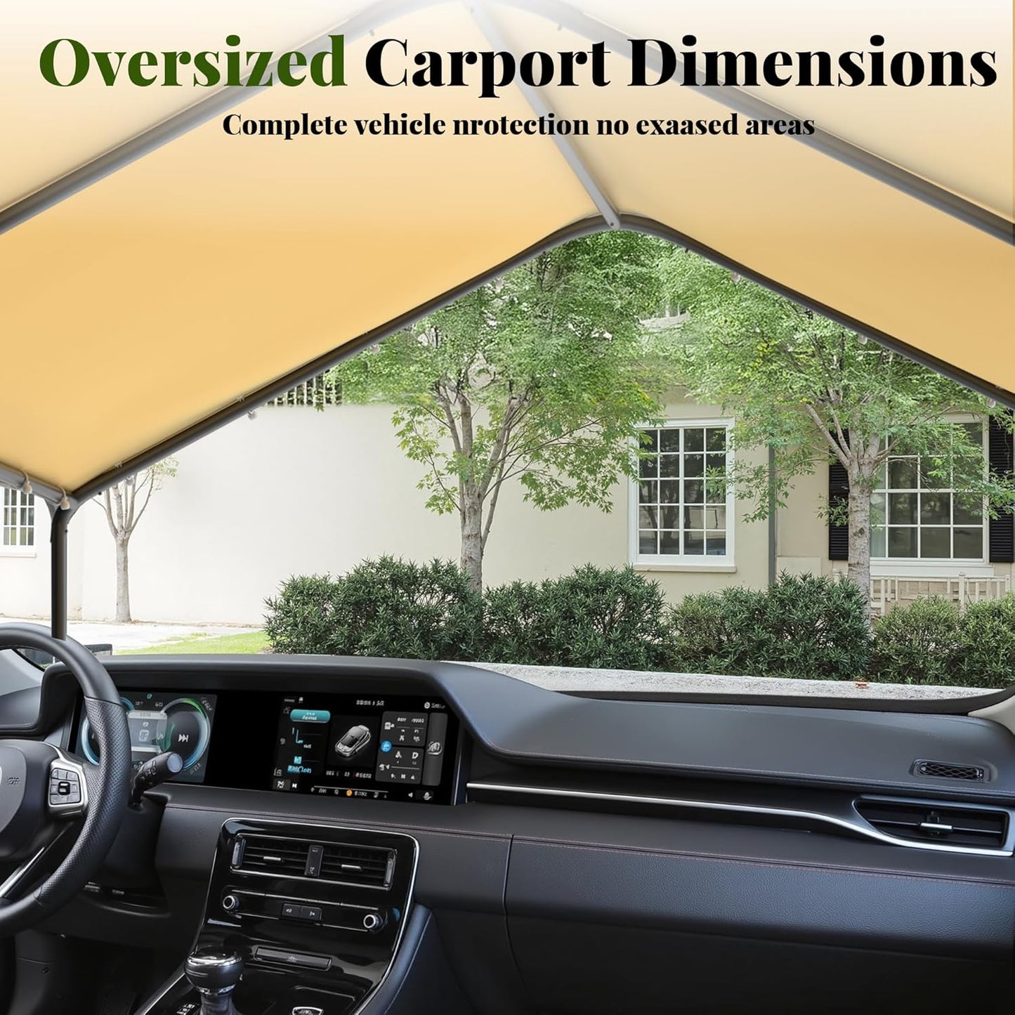GOJOOASIS 10x20 Carport Heavy Duty Portable Garage Shelter Metal Car Canopy Tent with UV-Resistant & Weatherproof Top Cover for RV & Vehicles (Yellow, 10x20 Without sidewalls)