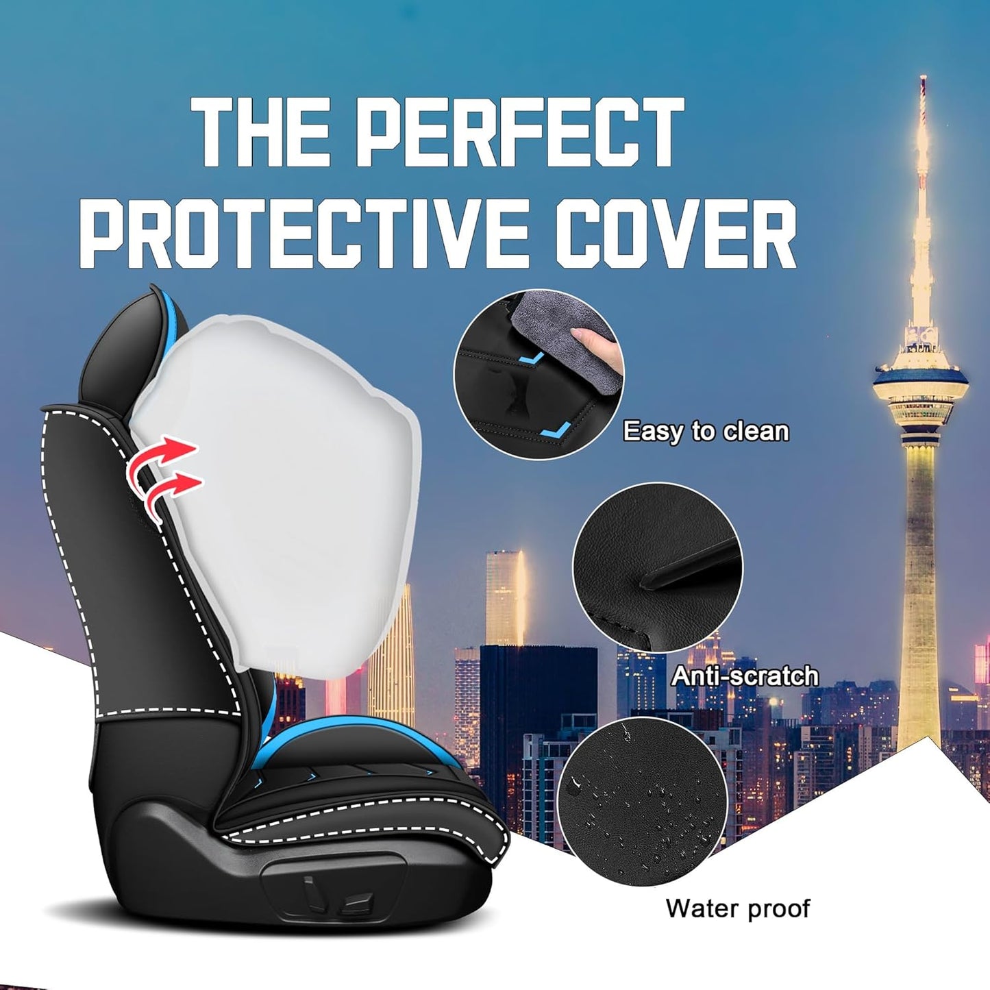 Car Seat Covers for Chrysler Pacifica 2004-2025, Stylish Sport Seat Cover, Premium Nappa Leather Car Seat Cover. Automobile Seat Covers Sets.(Luxury 5 Seats/Black Blue)