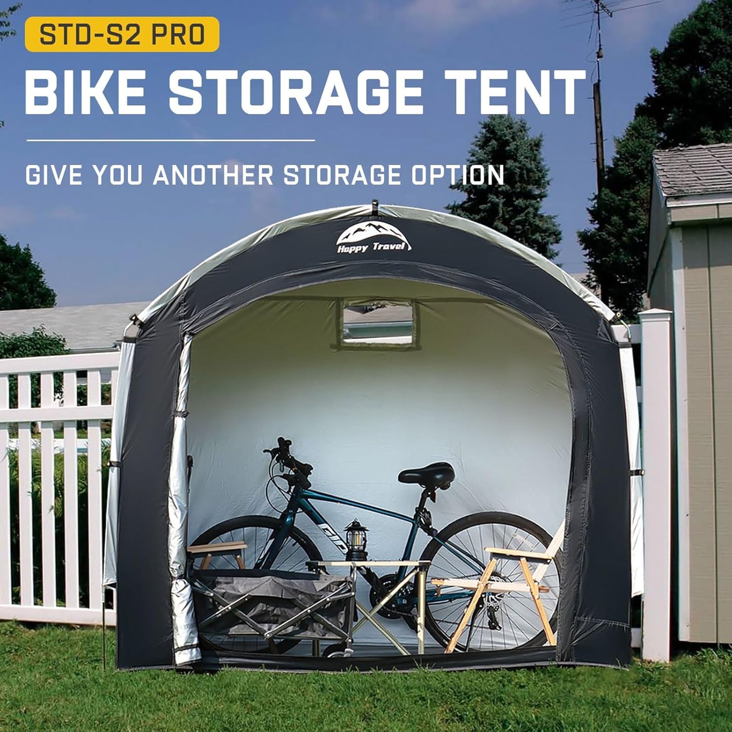 Happy Travel Bike Storage Shed Tent,Outdoor Portable Bicycle Storage Sheds with 210D Oxford Fabric PU4000 Waterproof for 2/3/4/6/8 Bikes,Bike Covers Shelter for Motorcycle,Garden Tools,Toys,Lawn Mower