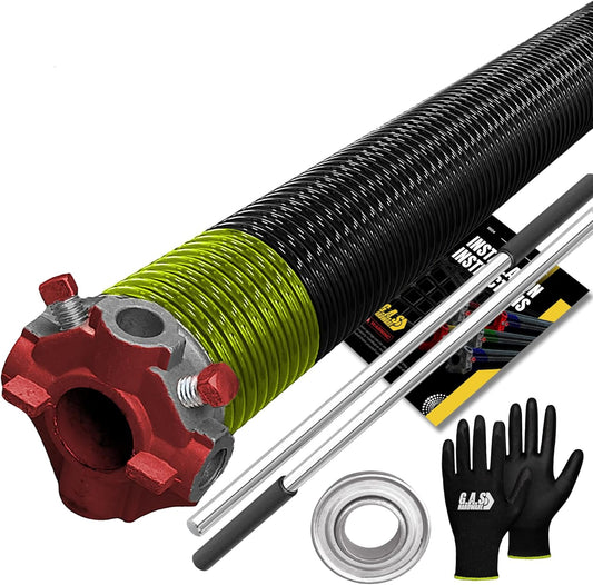 Garage Door Torsion Spring 207x1.75x23 Includes 1” Steel Bearing, Non-Slip Gloves, and Winding Bars for Left Side of Garage Door Precision E-Coating 5-Year Warranty Min. 30,000 Cycles (Red Cone)
