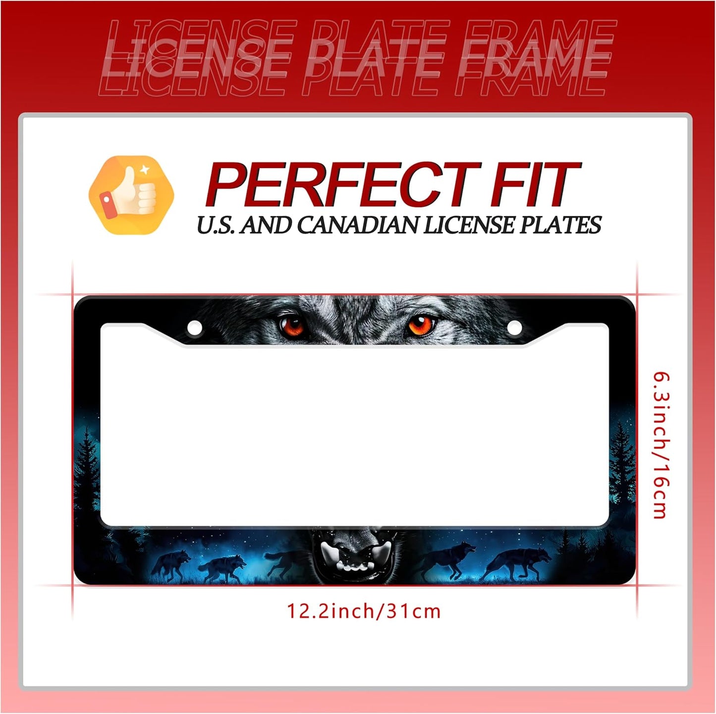 Personalized License Plate Frame Wolf Howling Stainless Steel Accessory Night Forest Animal Holder Funny Car Decorative 2 Holes Screws Fits Us Standard License Plates 12.2 X 6.3 in for Men Women