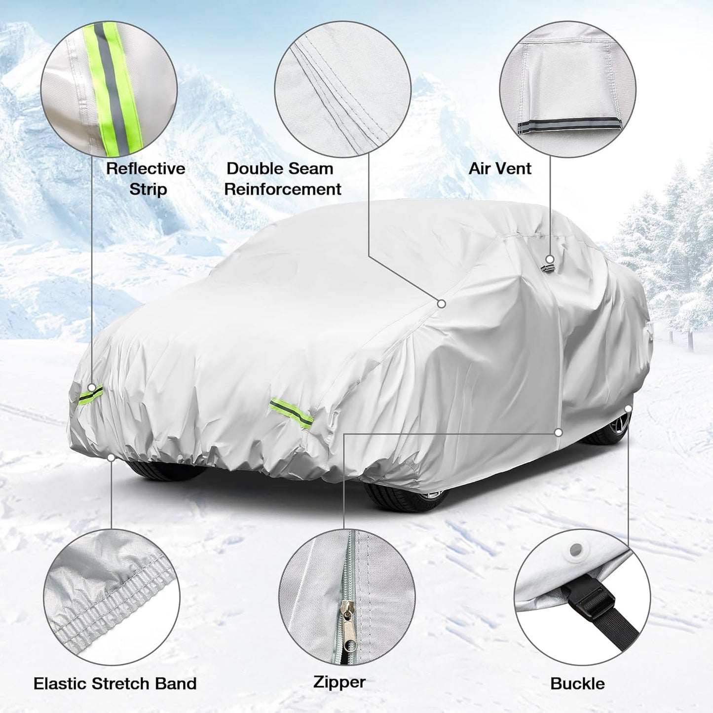 YOLENY Car Cover Waterproof All Weather Full Exterior Covers with Zipper,Universal Fit SedanToyota Corolla/Prius,Honda Civic,Subaru Impreza/WRX,Chevy Cruze,Nissan Sentra etc.(UP to 181 inch)