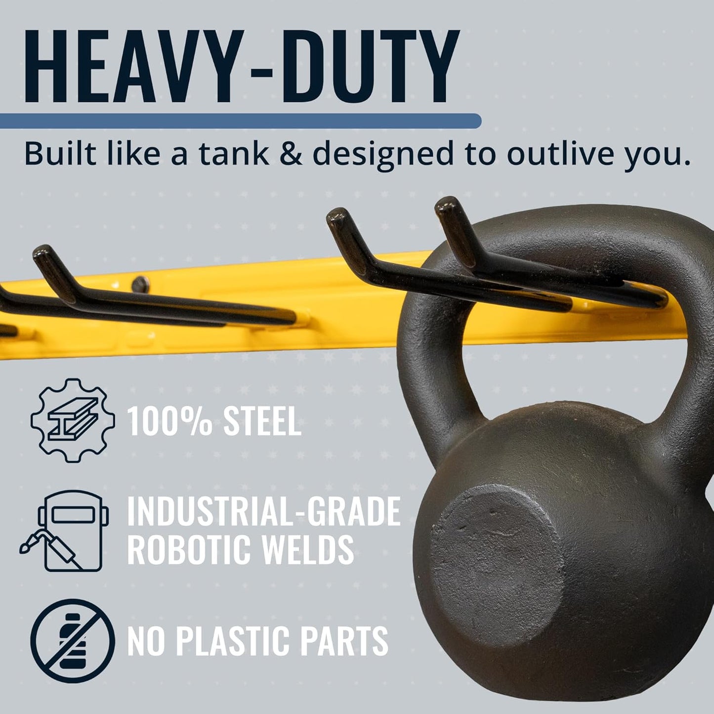 StoreYourBoard Wall-Mounted Rack With 4 Garage Hooks – Heavy-Duty Steel Holder Garage & Garden Storage for Shed, Workshop, or Home Organization – For Rakes, Shovels, Tools & More – 1 Pack, Tractor