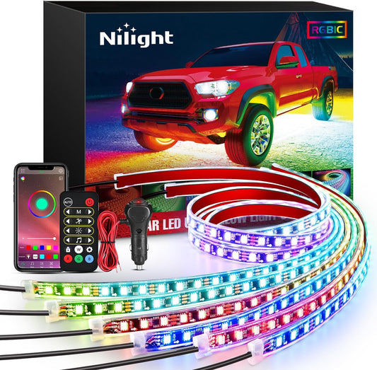 Nilight 6Pcs Car Underglow Neon Accent Strip Lights 300 LEDs Multi Color RGB-IC DIY Sound Active Function Music Mode with APP Control and Remote Control Underbody Light Strip