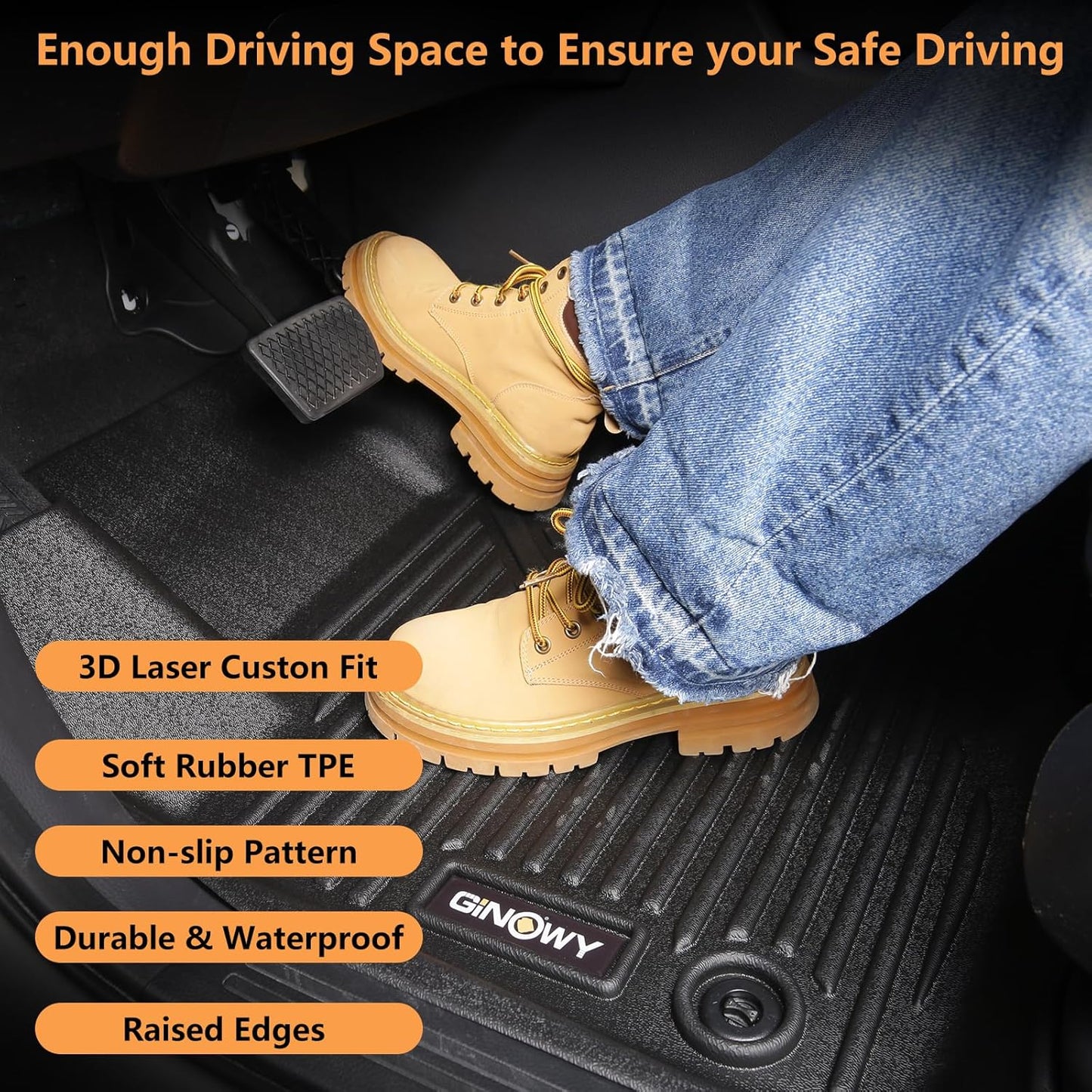 GINOWY-Floor Mats for Honda Ridgeline 2017-2023 2024 2025, TPE All Weather Protection Car Mats Custom Fit Ridgeline 2024 Floor Liners Anti-Slip Waterproof Automotive Accessories Black