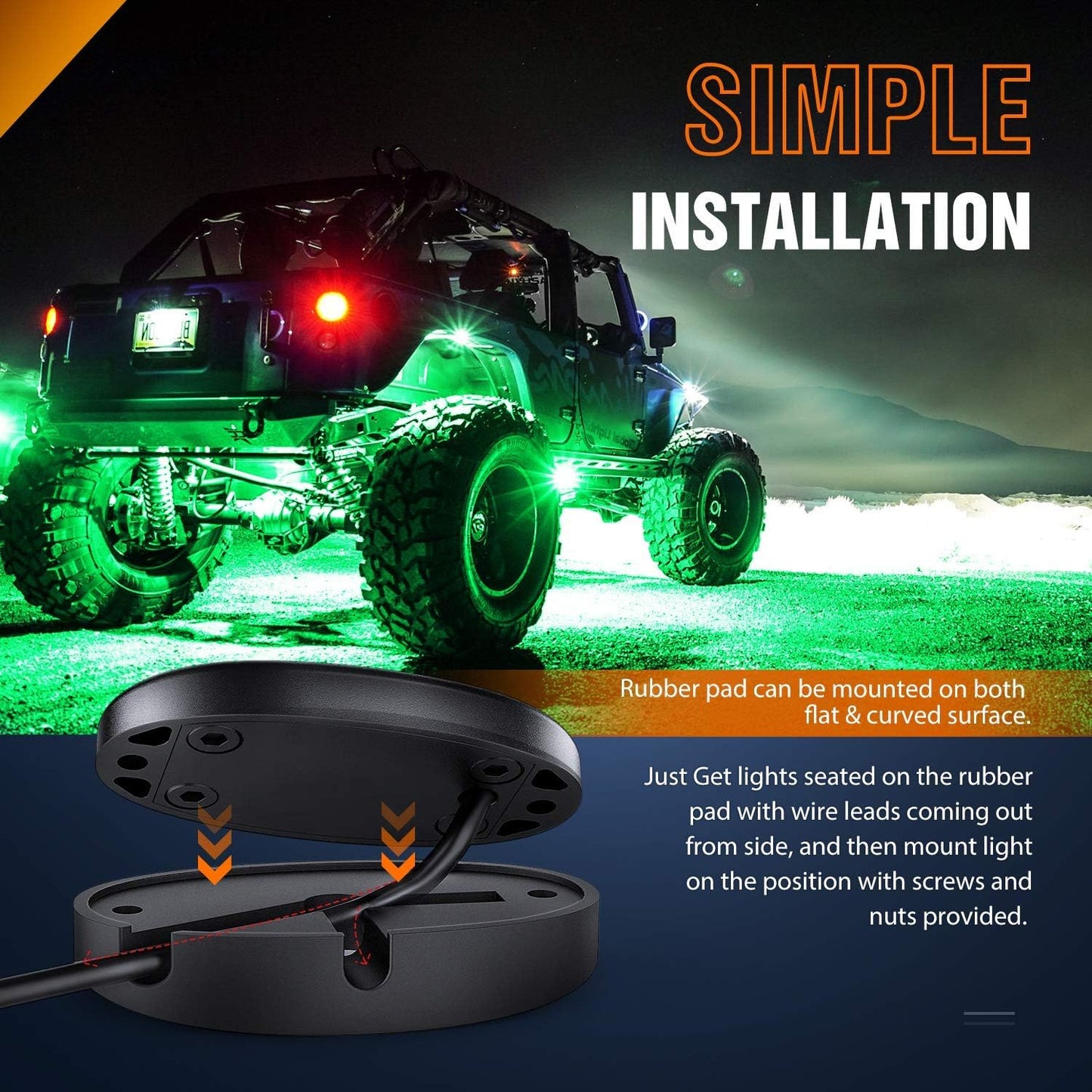 Nilight LED Rock Light Pods Waterproof Under Body Wheel Well Light Exterior Interior Lights for Car Truck Pickups ATV UTV SUV Motorcycle Boat, 4PCS Green