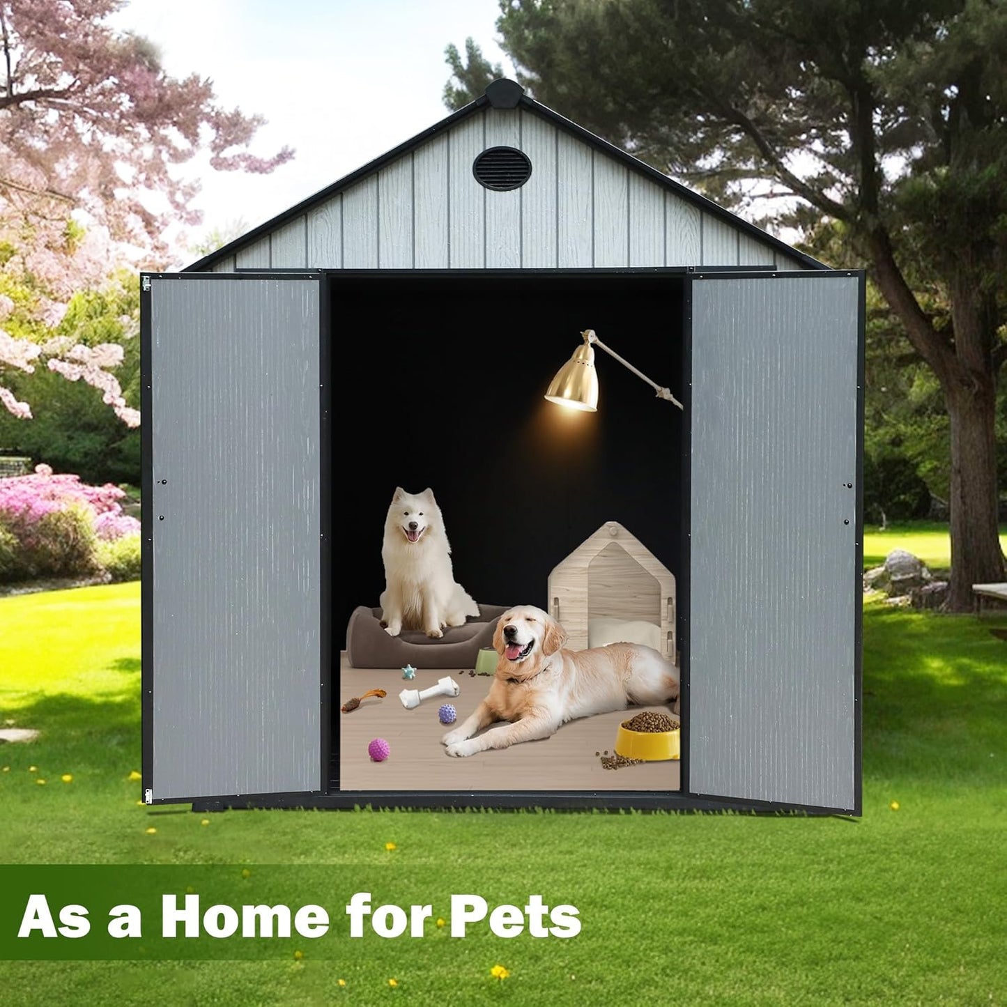 9×7 FT Outdoor Storage Shed, Large Backyard Sheds with Door, All-Weather Plastic Shed with Window, Vents, for Backyard, Patio, Lawn (9×7 FT)