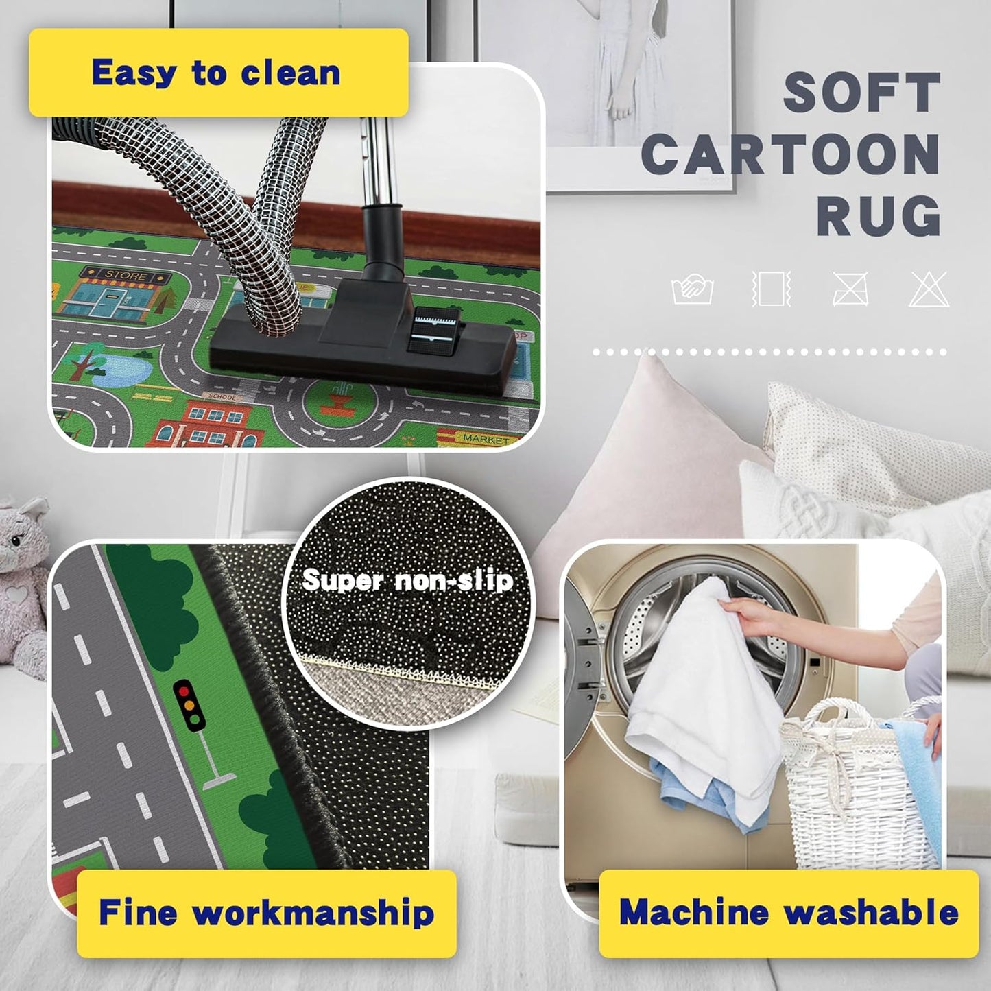 Play Rug for Playroom 3x4 Car Mat Town City Road Map for Boys Bedroom Fun Car Play Area Carpet Non-Slip Washable