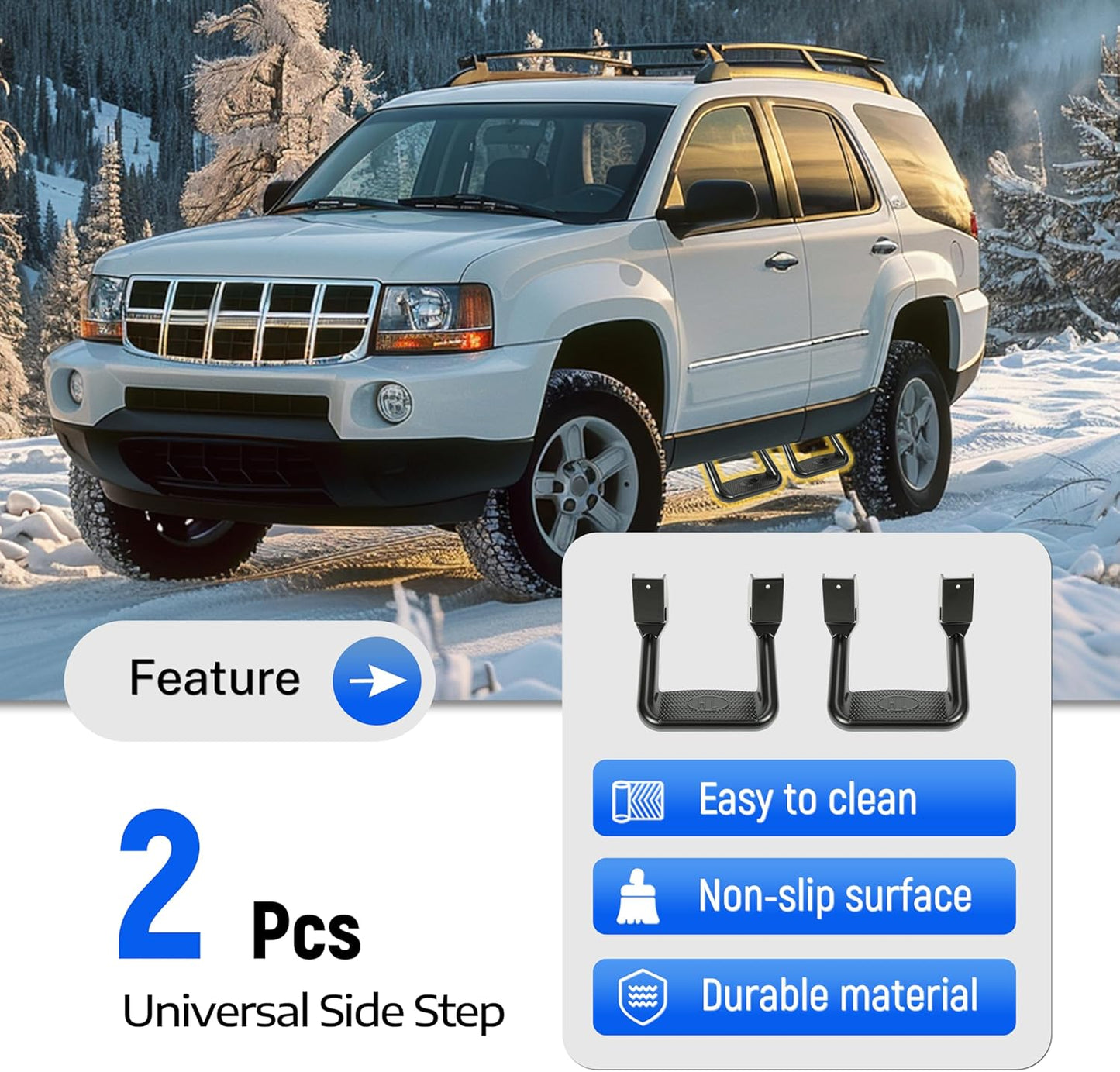 Kojem 2 Pcs Universal Side Step Compatible with 1967-2020 Chevy Chevrolet GMC Ford Isuzu Mitsubishi Dodge Jeep Nissan Toyota Mazda Side Hoop Step Electrophoresis Black Aluminum