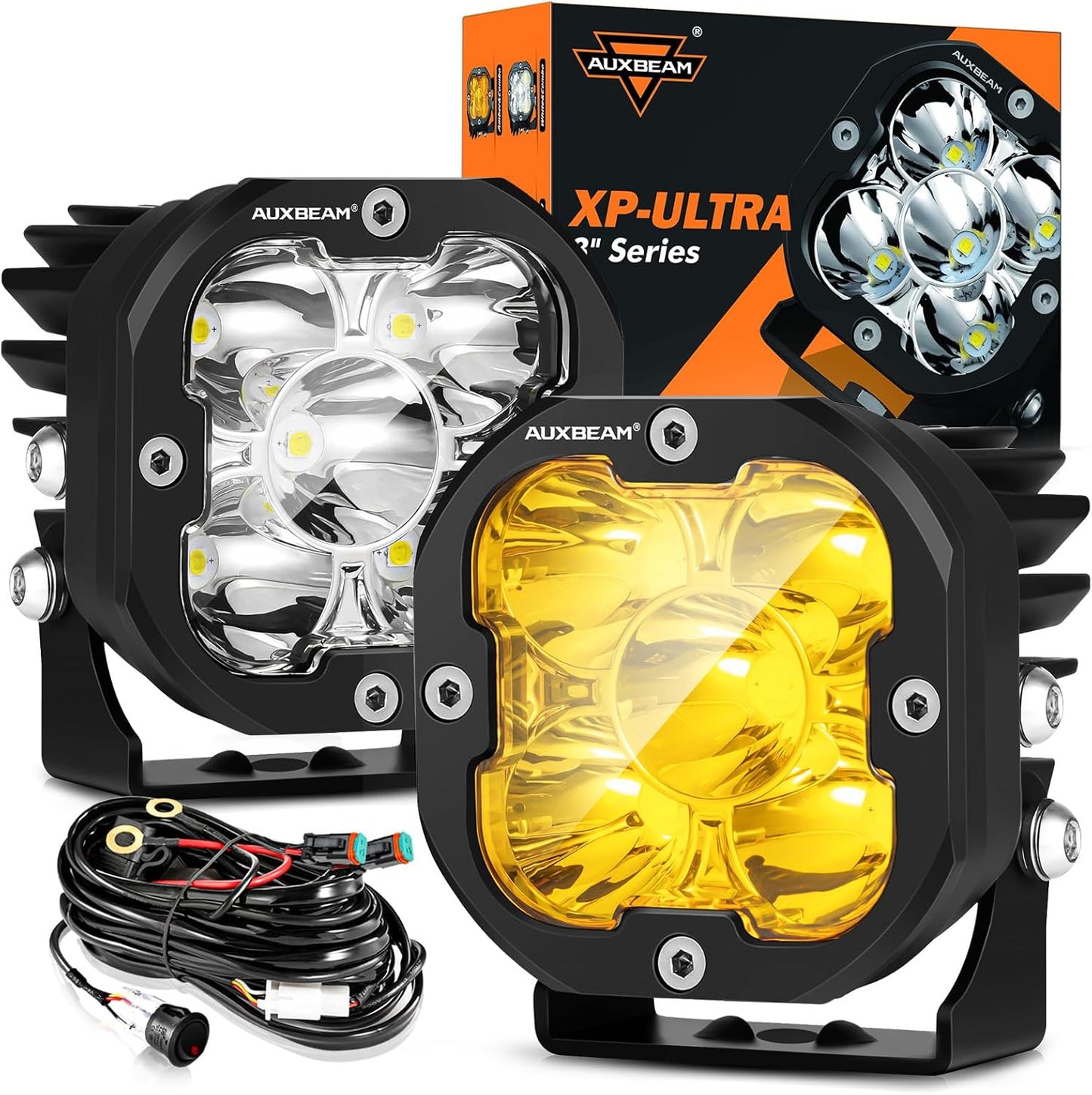 Auxbeam 3 Inch LED Pods, XP-Ultra Series Offroad LED Cube Light, 80W 9600LM Spot Beam White Spotlight Amber Fog Ditch Lights Auxiliary Driving Lights for 4×4 Jeep Truck ATV UTV, Pair