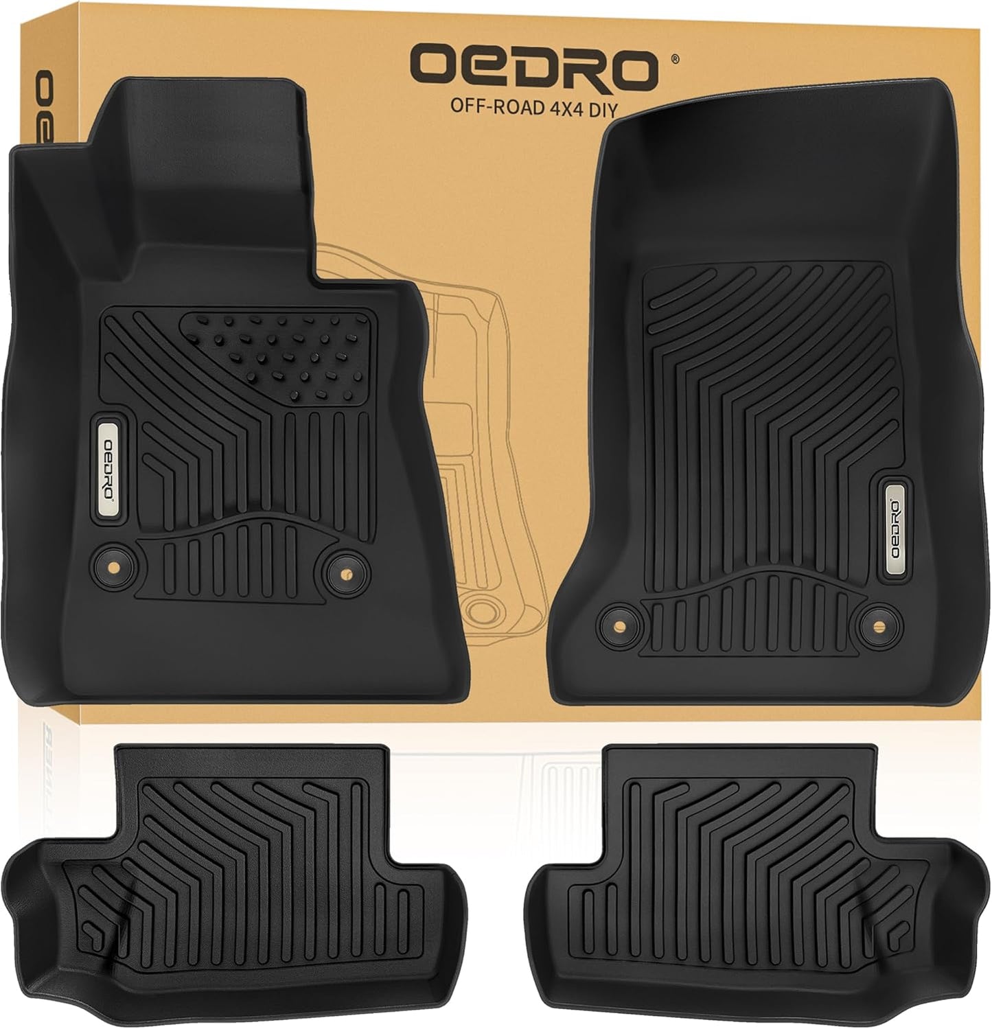 OEDRO Floor Mats Fit for 2016-2024 Chevrolet Camaro, Unique Black TPE All-Weather Guard Includes 1st and 2nd Row: Front, Rear, Full Set Liners