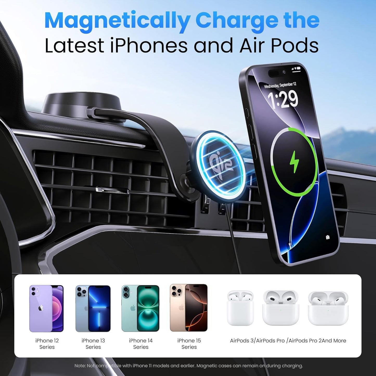 Qi2-Certified 15W Wireless Car Charger Mount [2X Faster Charging Speed] for MagSafe Car Mount Charger Magnetic Car Charger for iPhone 16/15/14/13/12 Pro Max/Mini and Others Smartphone