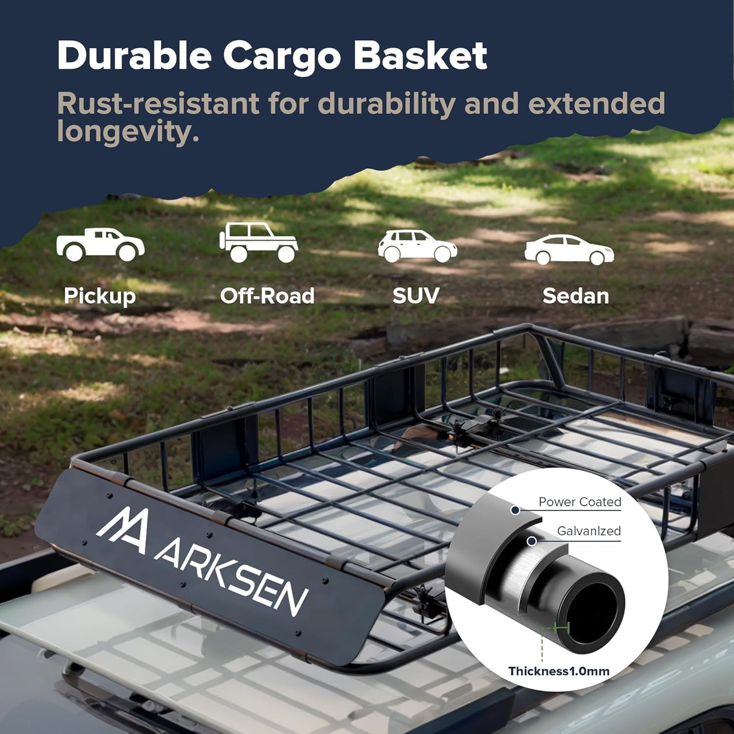 ARKSEN 54 x 34 x 6 Inch Universal Roof Rack with Extension, 600D Waterproof Bag, 2 Ratchet Straps&Net, 150 LBS Capacity Heavy Duty Rooftop Cargo Basket for SUV, Truck, RV, Pickup
