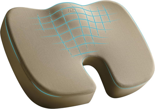 Skechers Memory Foam Seat Cushion,Office Chair Cushion for Tailbone Pain Relief,Butt Pillow for Office Chair,Car seat Cushion,Computer Desk,Long Sitting Office Workers,and Car Drivers,Beige