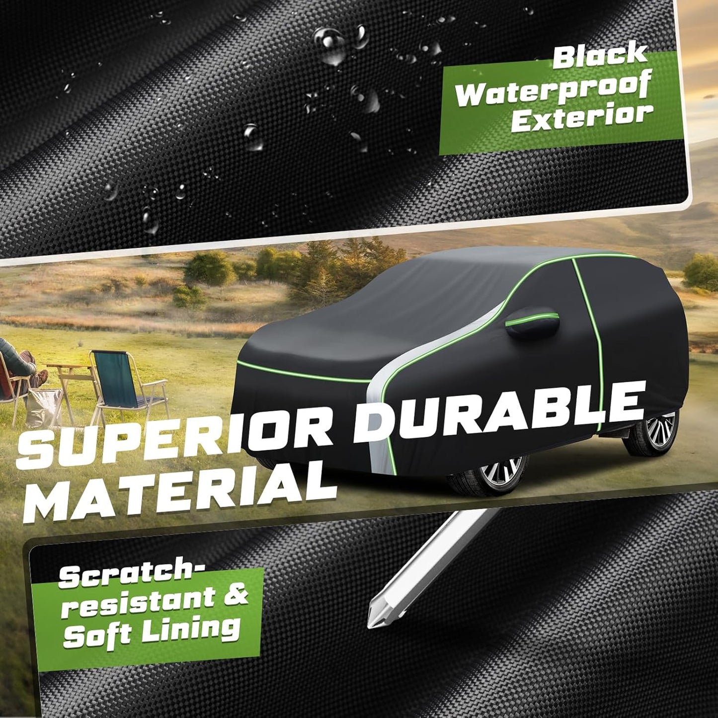 Mixsuper Liner Car Cover for Chevrolet Chevy Tahoe 2007-2026, 7 Layers Waterproof Car Cover Accessories for Tahoe with Zipper Door, Windproof Straps, Reflective Strips, Anti-UV, All Weather