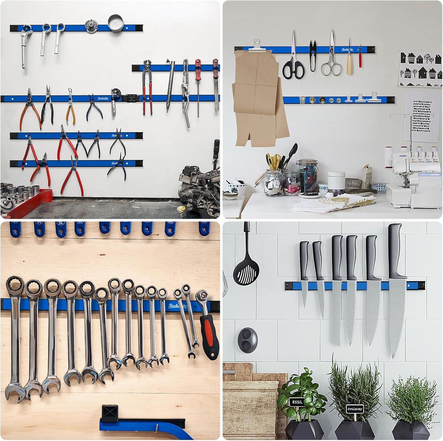 4 Pieces 12" Magnetic Tool Holder Strip, Blue Magnet Bar, Metal Tool Organizer Rack for Garage Organization, Easy To Install in Workshop, Mounting Screws Included