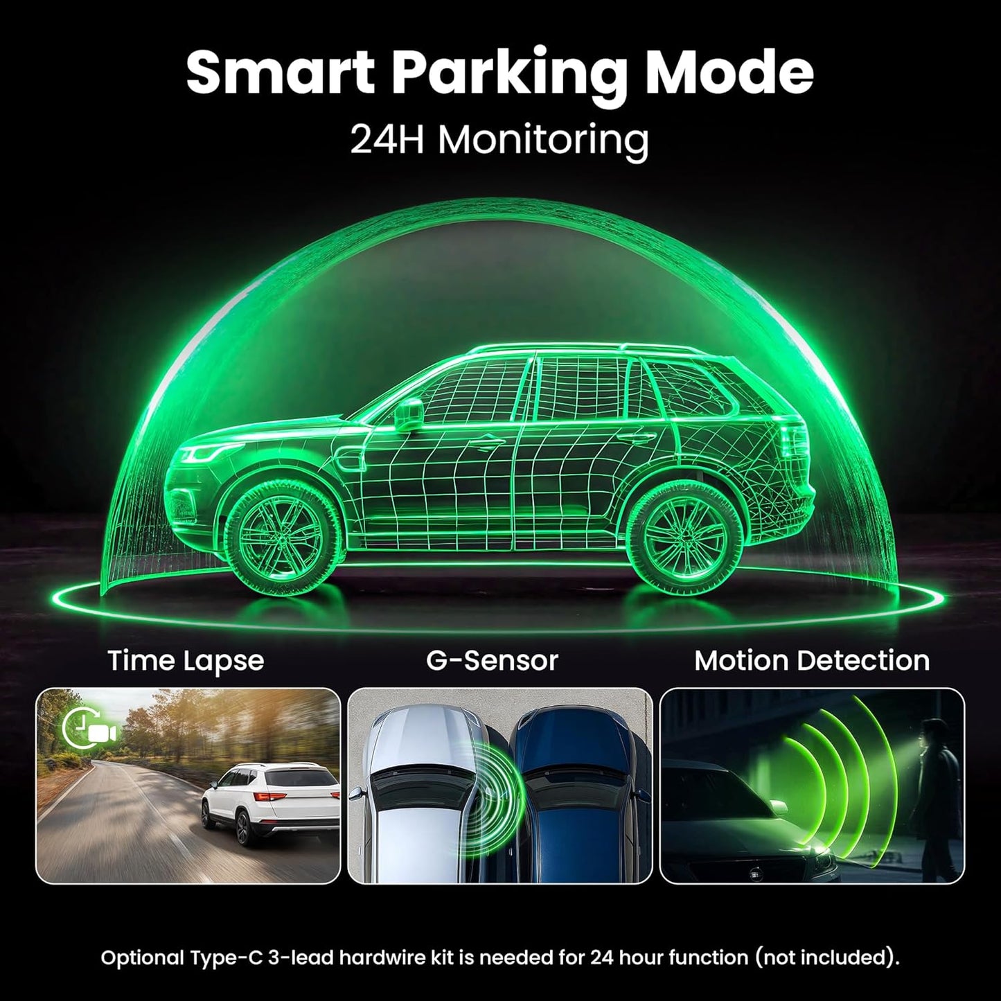 GEARit 3-Channel Dash Cam - 4K Front and Rear Dash Camera for Cars - Front, Inside, Rear Recording - 24/7 Coverage - Triple Dashcam with Night Vision and Loop Recording - Ideal Car Camera System