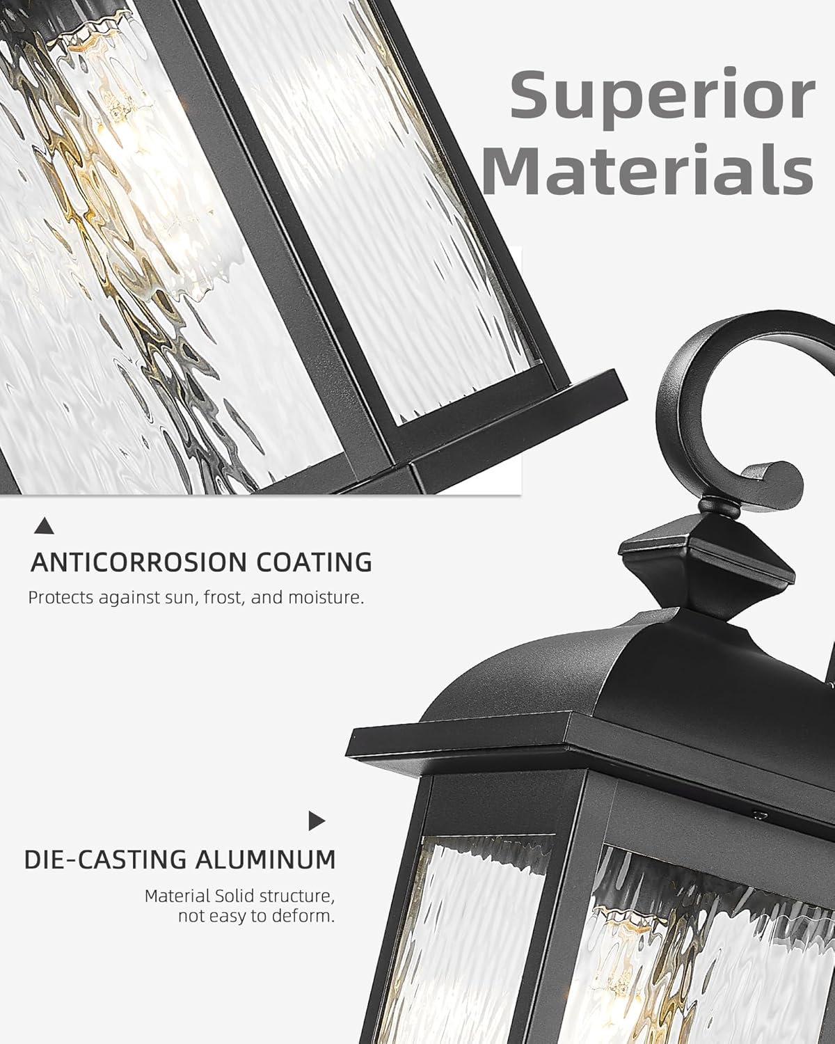 FEMILA 21" Outdoor Wall Light Fixture, Rust-Proof Waterproof Outdoor Wall Light, Ideal for Porch, Patio, Entryway,Garage, with Water Ripple Glass, 4FD54B2 BK-WP