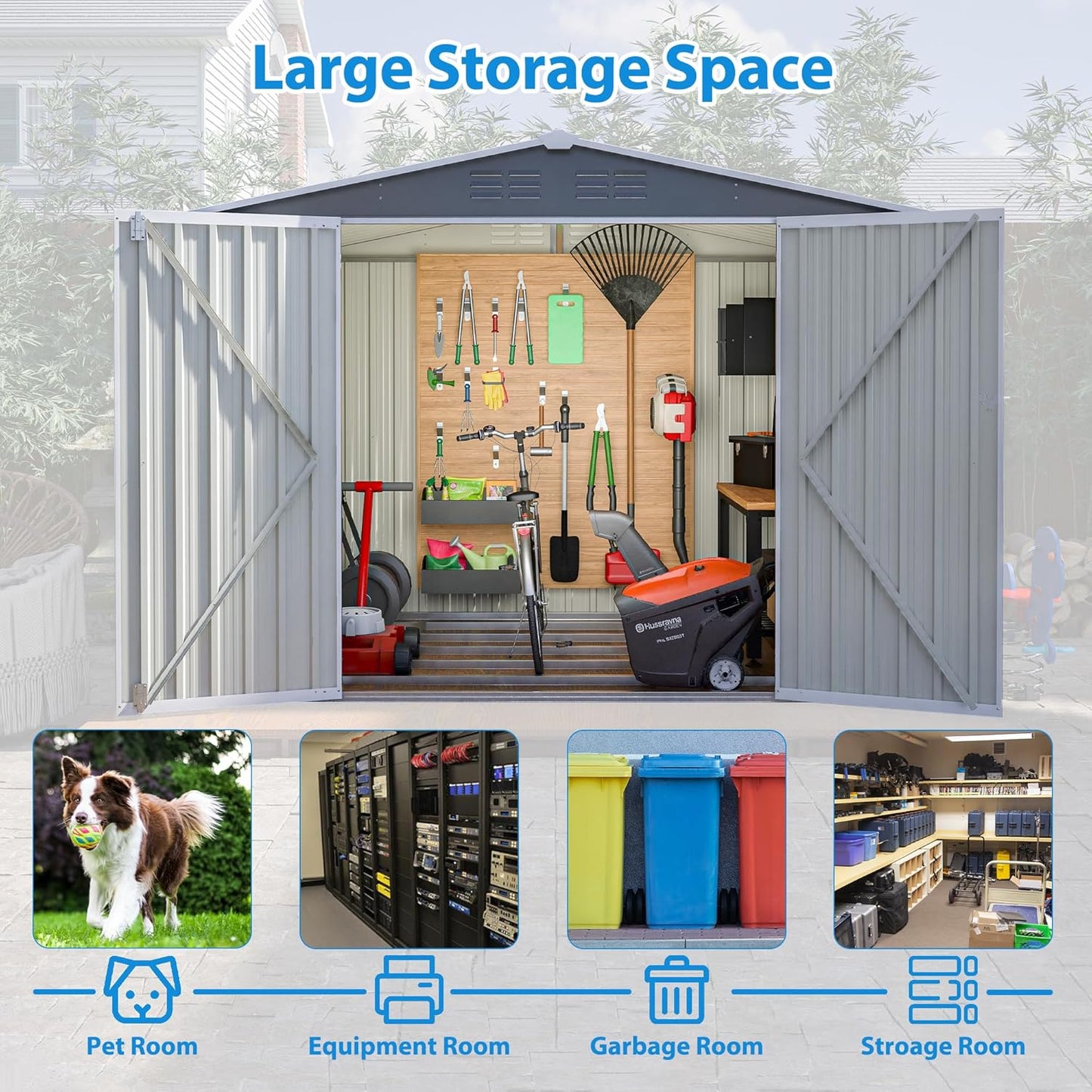 8x6 FT Outdoor Tool Storage Shed with Metal Foundation & Lockable Doors, All Weather Metal Sheds for Garden, Patio, Backyard, Lawn,