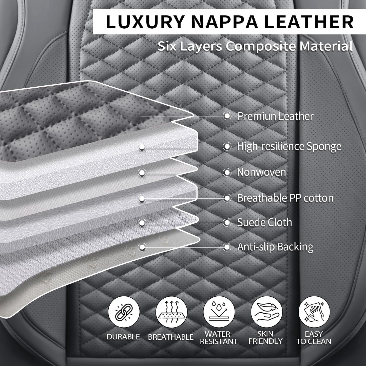 2 Packs Car Seat Covers Leather Car Seat Covers Universal Seat Covers for Car, SUV,Truck (Gray)