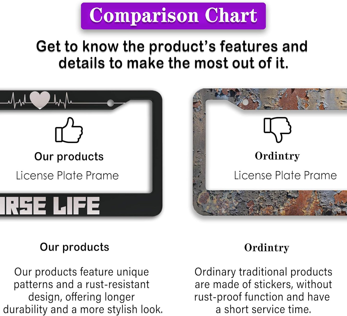 License Plate Protector Black and White License Plate Frames Nurse Life Universal Aluminum Car Accessory 2 Pack with Screw Covers Set