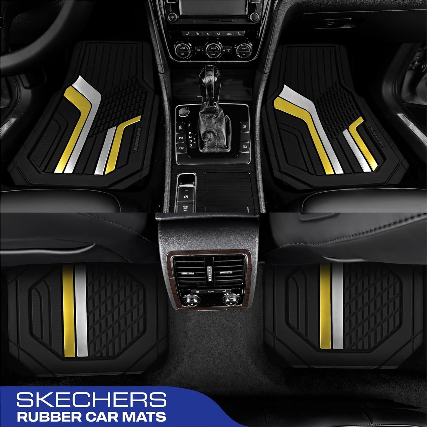 Skechers Heavy Duty Rubber Car Floor Mats,Dual Color Design Floor Mats,All Weather Car Mats,Waterproof Trim to Fit Universal Floor Liner Car Mats,Automotive Floor Mats for Cars Trucks Suvs,Yellow