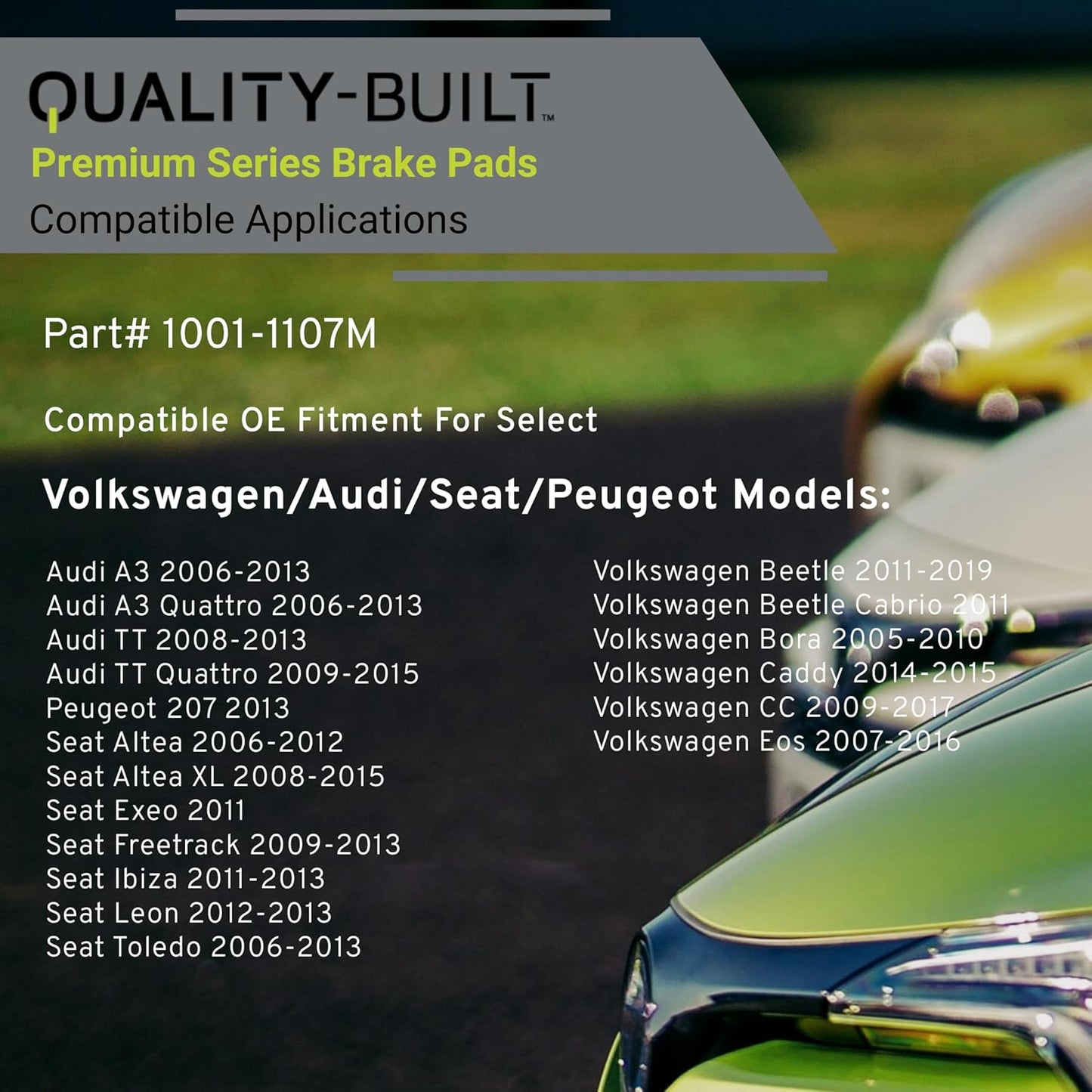 Premium Semi-Metallic Front Brake Pads (1001-1107M) Compatible with 2005-2019 Audi/Volkswagen (A3 Quattro/Beetle/GLI/Golf/Golf SportWagen/GTI/Ibiza/Jetta/Leon/Passat/Polo & More)