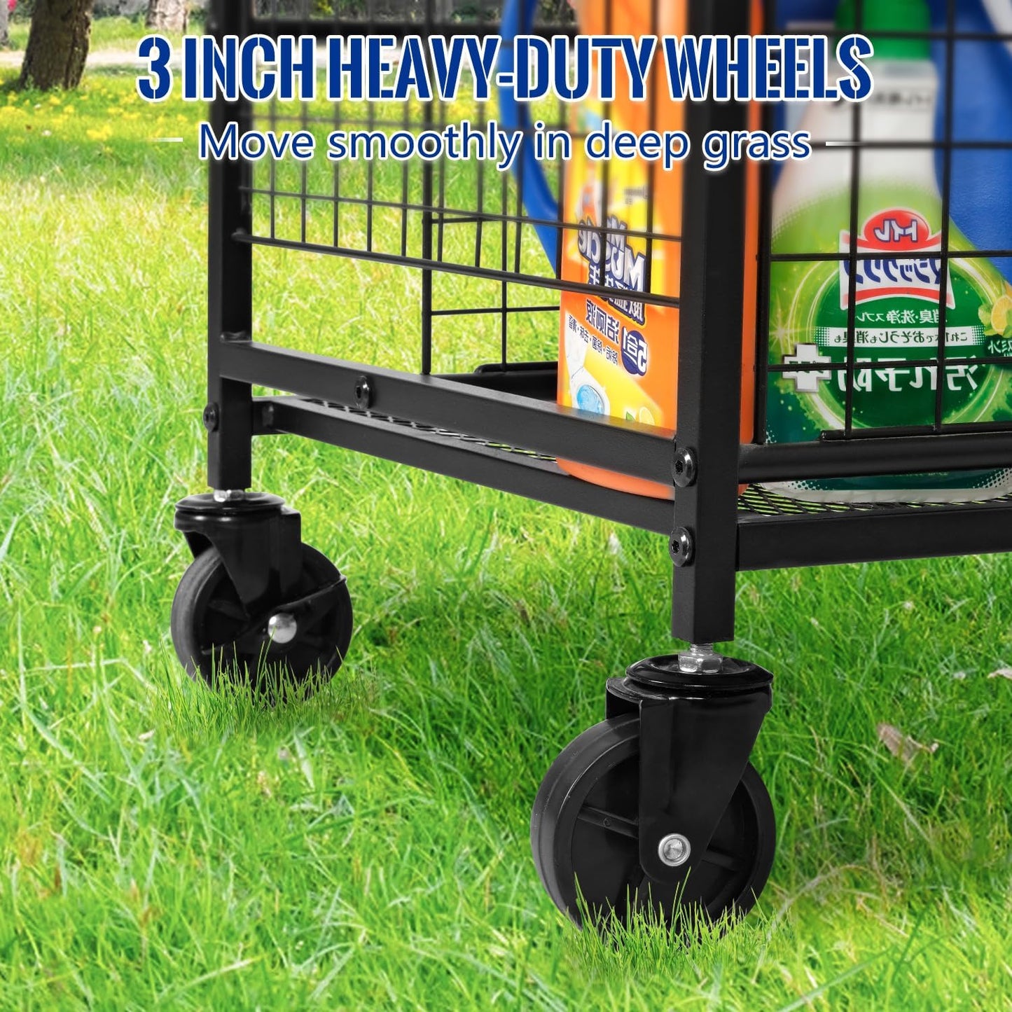 Mythinglogic Garden Tool Organizer for Garage, Yard Tool Rack with Wheels, Garage Organizers and Storage Holder for Yard Tools (Deluxe Tower)