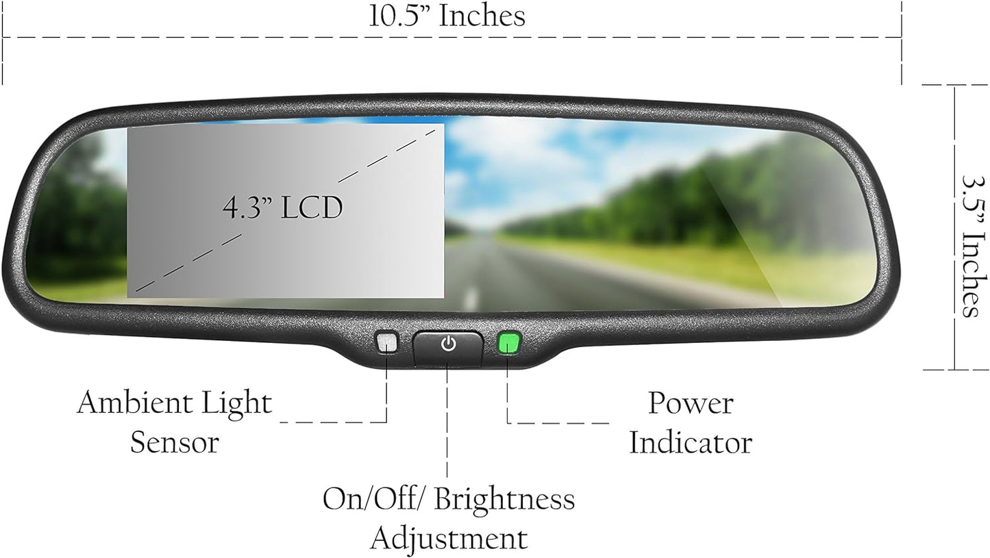 Master Tailgaters 10.5" OEM Rear View Mirror with 4.3" LCD Screen | Rearview Universal Fit Mount | Auto Adjusting Brightness LCD | Anti Glare | Full Original Mirror Replacement | Easy to Install