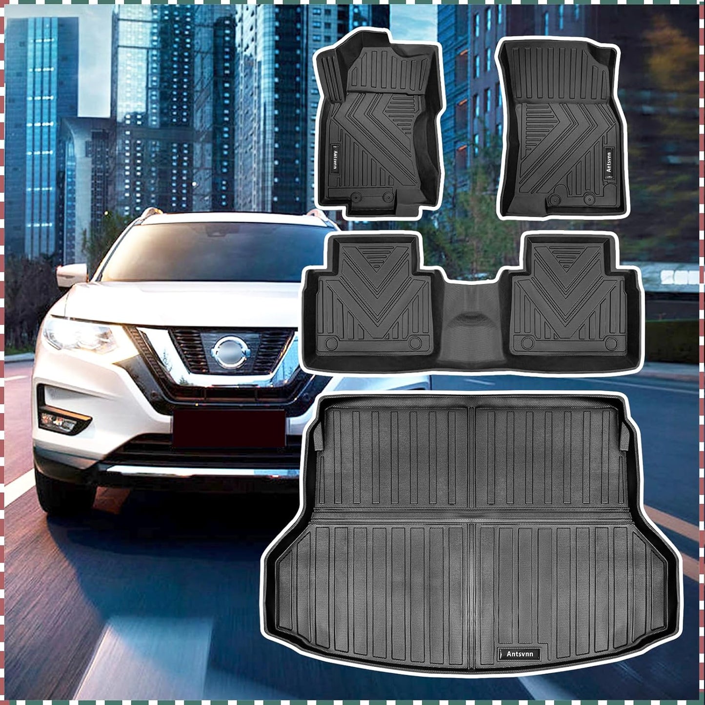 Fit for Nissan Rogue 2020-2014 Floor Mats Cargo Liners, All-Weather Rear Trunk Mat Rear Seat Back Cargo Cover Protector Fit for 2014 2015 2016 2017 2018 2019 2020 Nissan Rogue Accessories