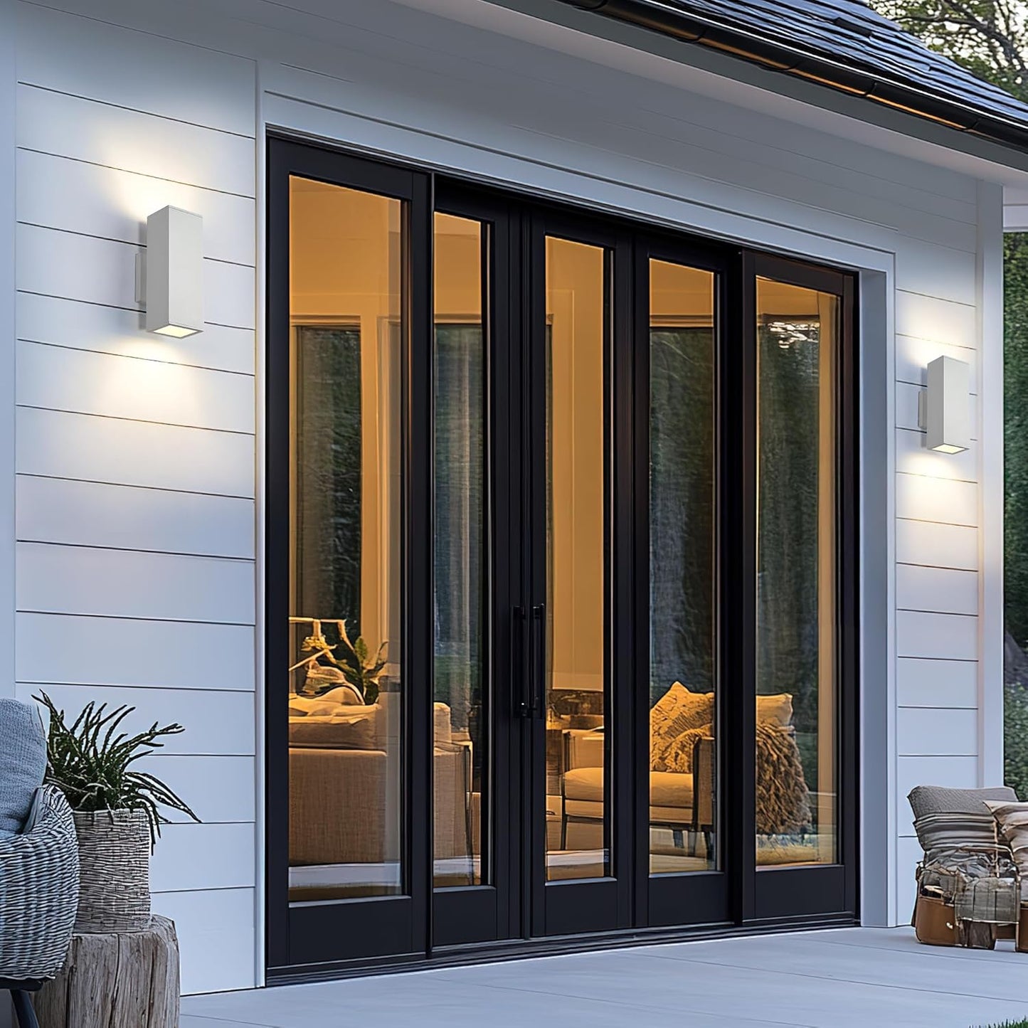 harriet Porch Lights Outdoor Modern - IP64 Waterproof Aluminum and Tempered Glass Cover, 13" Rectangular Up/Down Wall Sconce for Porch, Garage & Patio, Exterior Lighting, White