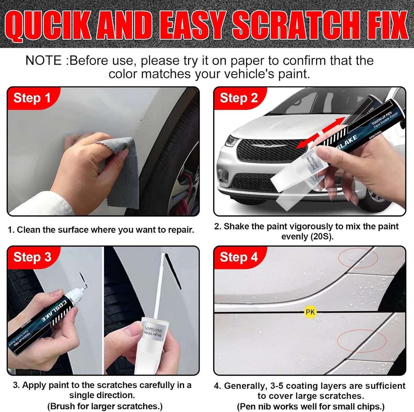 Car Touch Up Paint(Red Hot(PR6/ZR6)) for Chrysler, Car Paint Scratch Repair Kit, Quick & Easy Solution to Repair, 2 in 1 Scratch Remover Pen with 2PCS Disposable Micro Applicators