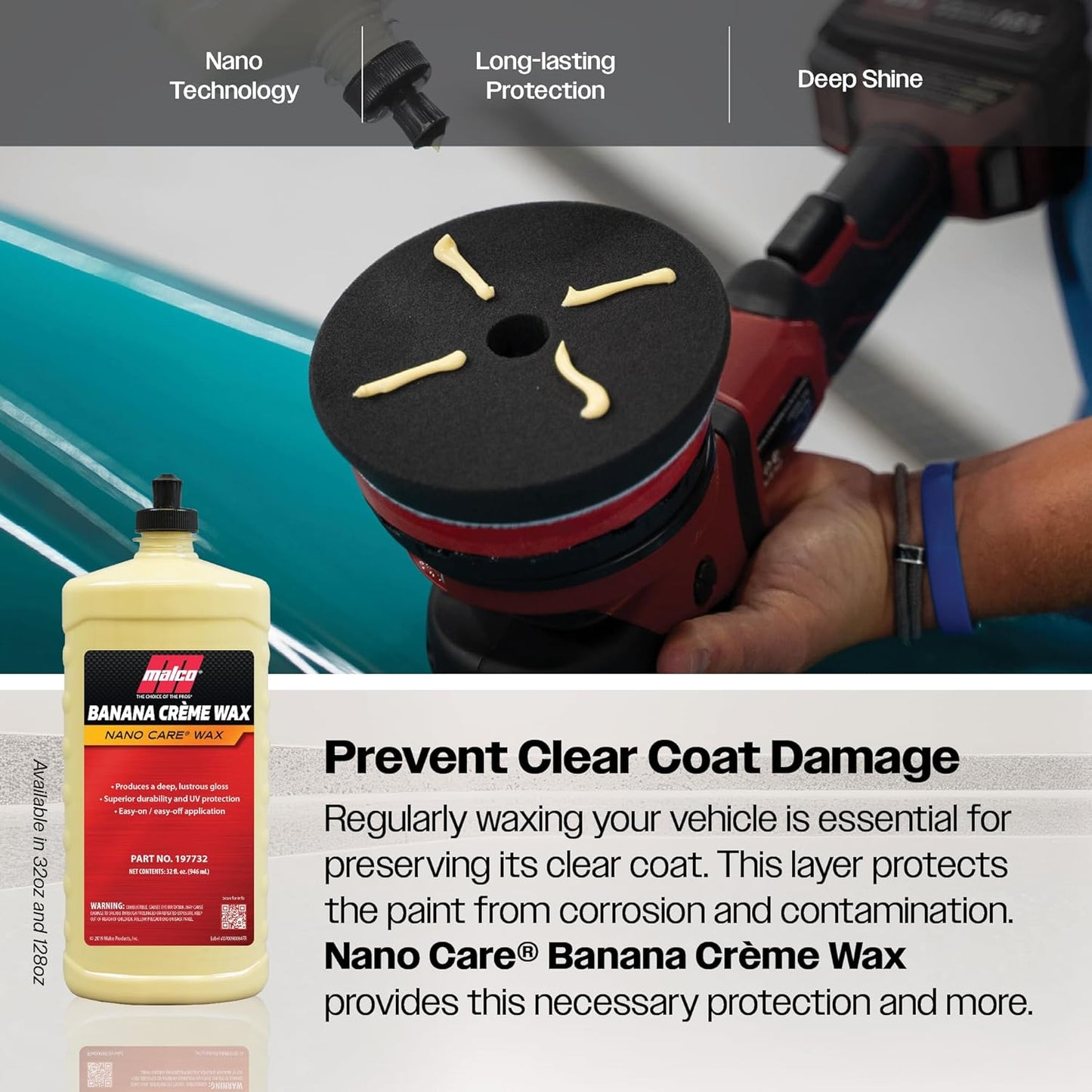 Malco Nano Care Banana Creme Wax - Deep Gloss Shine and Long-Lasting UV Protection/For Automotive, Marine and Industrial Finishes / 1 Gallon (197701)