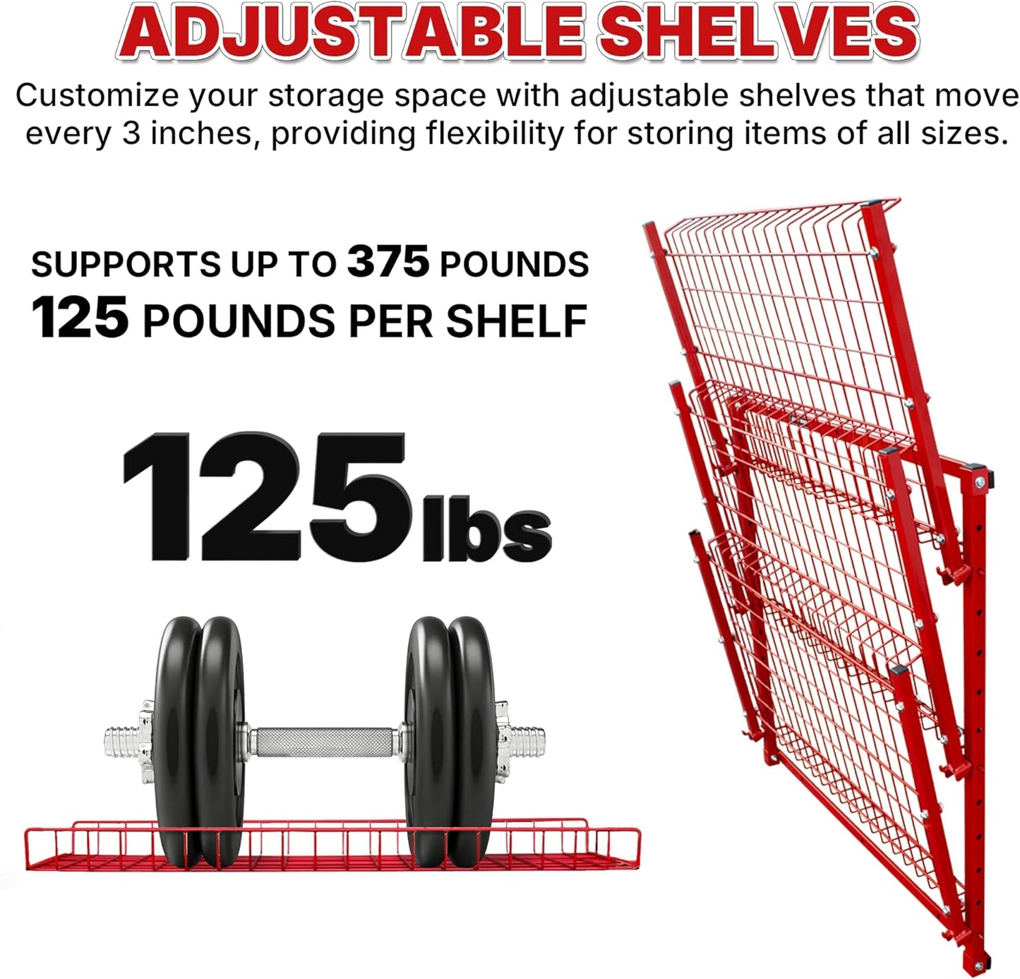 LAUCO Wall Mounted Storage Rack, 3-Level Metal Wall Shelving with Shelf Organizer/Garage Shelving Wall Mounted Heavy Duty [39116]