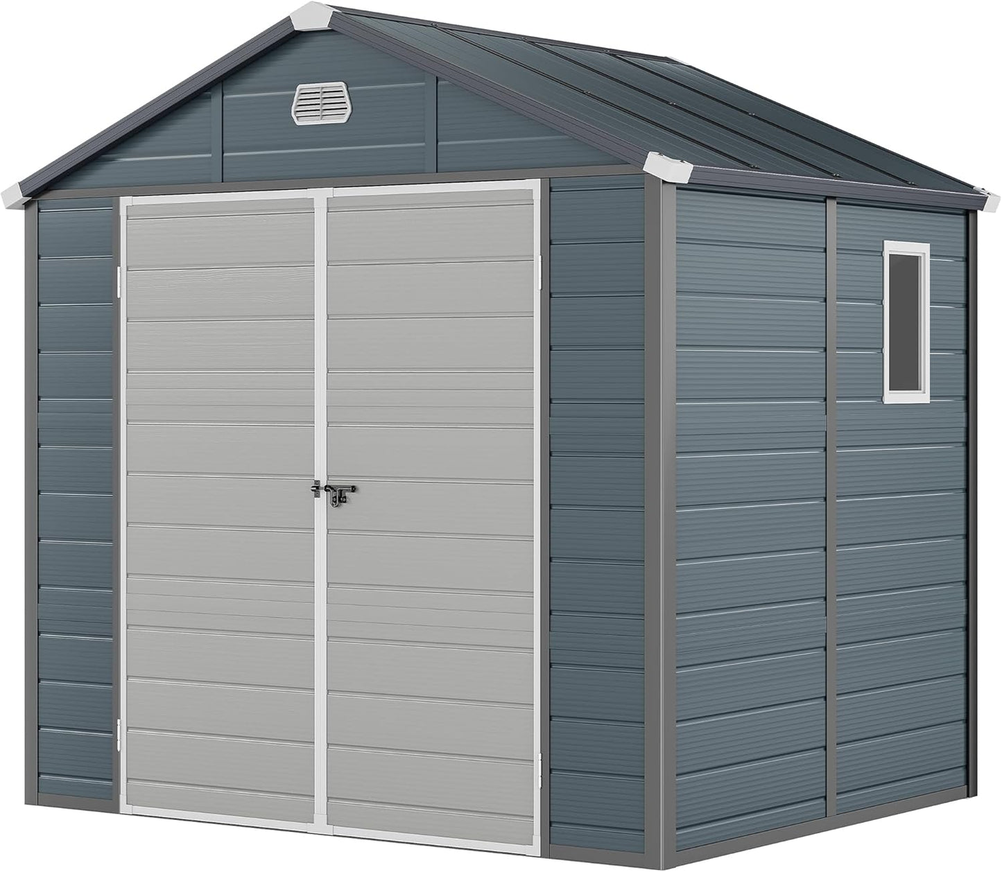 YITAHOME 8x6.2FT Outdoor Storage Shed w/o Floor, All-Weather Plastic Shed with Lockable Doors, Window & Vents, Plastic Tool Shed for Backyard, Patio, Poolside, Lawn, Gray