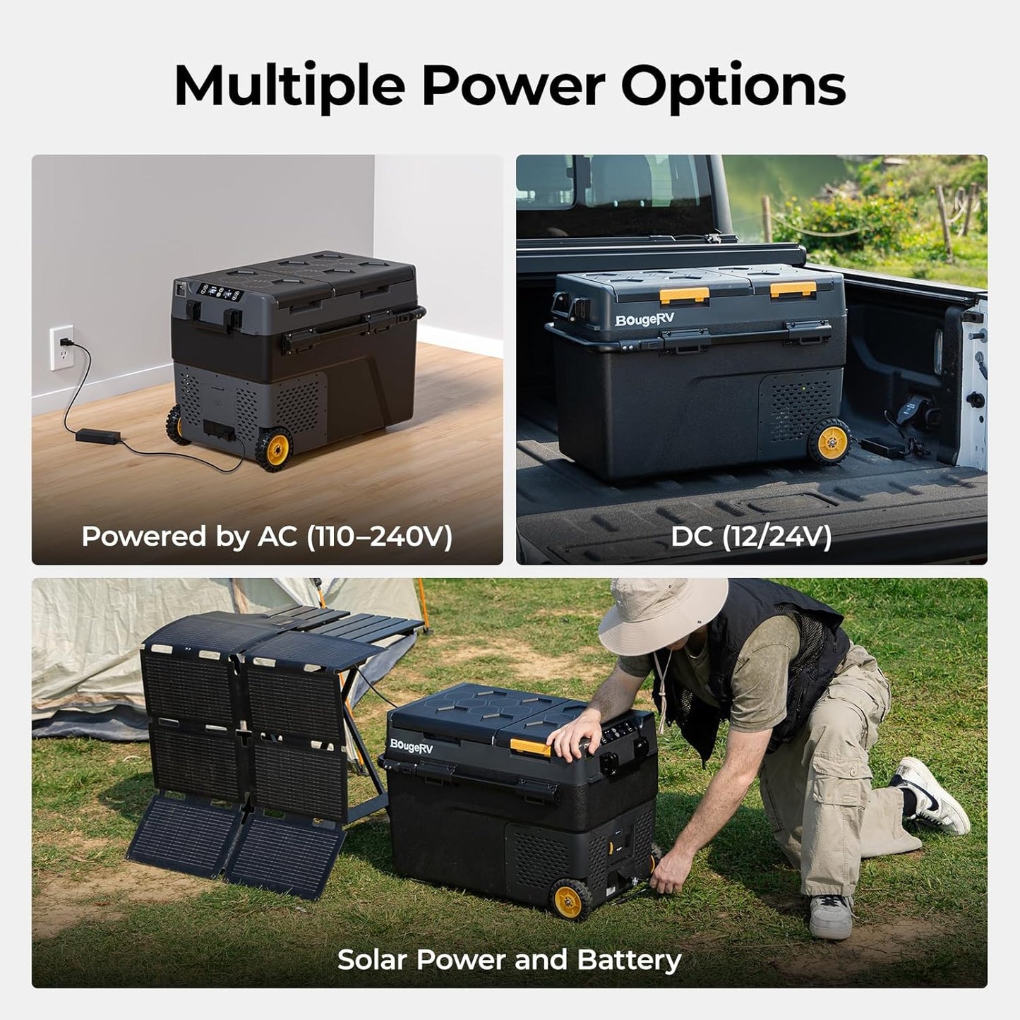 BougeRV 12 Volt Car Refrigerator, CRD2 52 Quart Portable Fridge Freezer with APP Control, -4℉ to 68℉ Dual Zone Compressor Electric Cooler 12/24V DC, 110~240V AC for Overlanding, Camping, RV, Truck