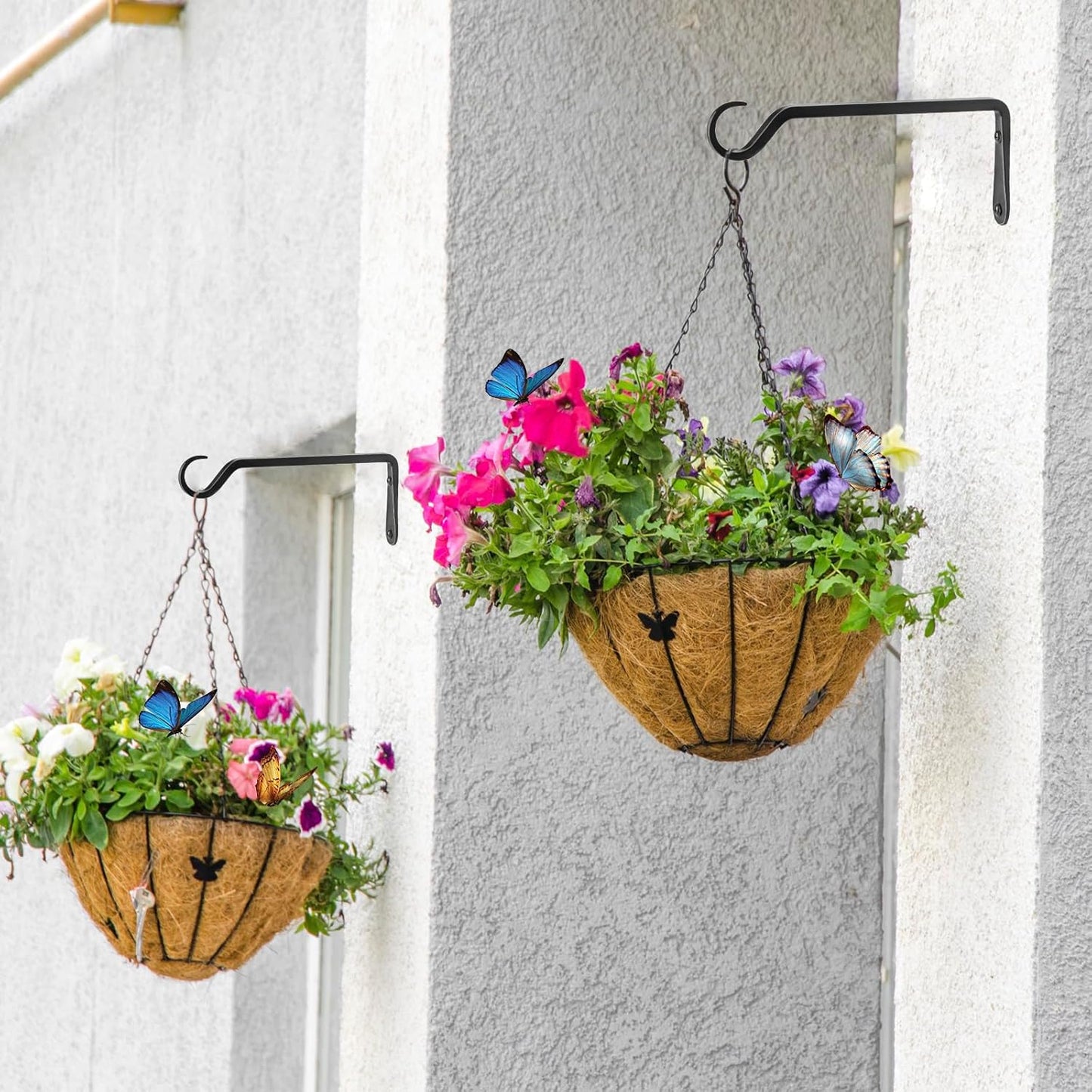 10 inch Plant Hanger, Sturdy Hanging Plant Bracket Outdoor, Hanging Plant Wall Hook Heavy Duty, for Hanging Bird Feeders, Planters, Lanterns, Wind Chimes, Indoor/Outdoor Use, Black, Set of 2