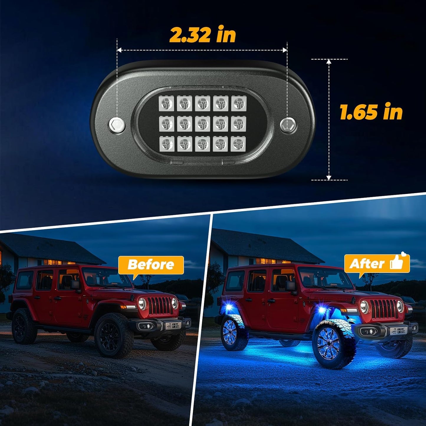 Honalia Rock Lights for Trucks 14 pods, RGB Truck Rock Lights with Music Mode, Neon Light Kits for UTV ATV Golf Cart RZR