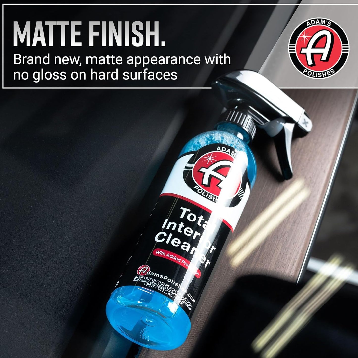 Adam's Polishes Total Interior Cleaner & Protectant, Quick Detailer & SiO2 Protection, Ceramic Infused, Anti-Static, OEM Finish, For Leather, Vinyl, Plastics, Glass & More