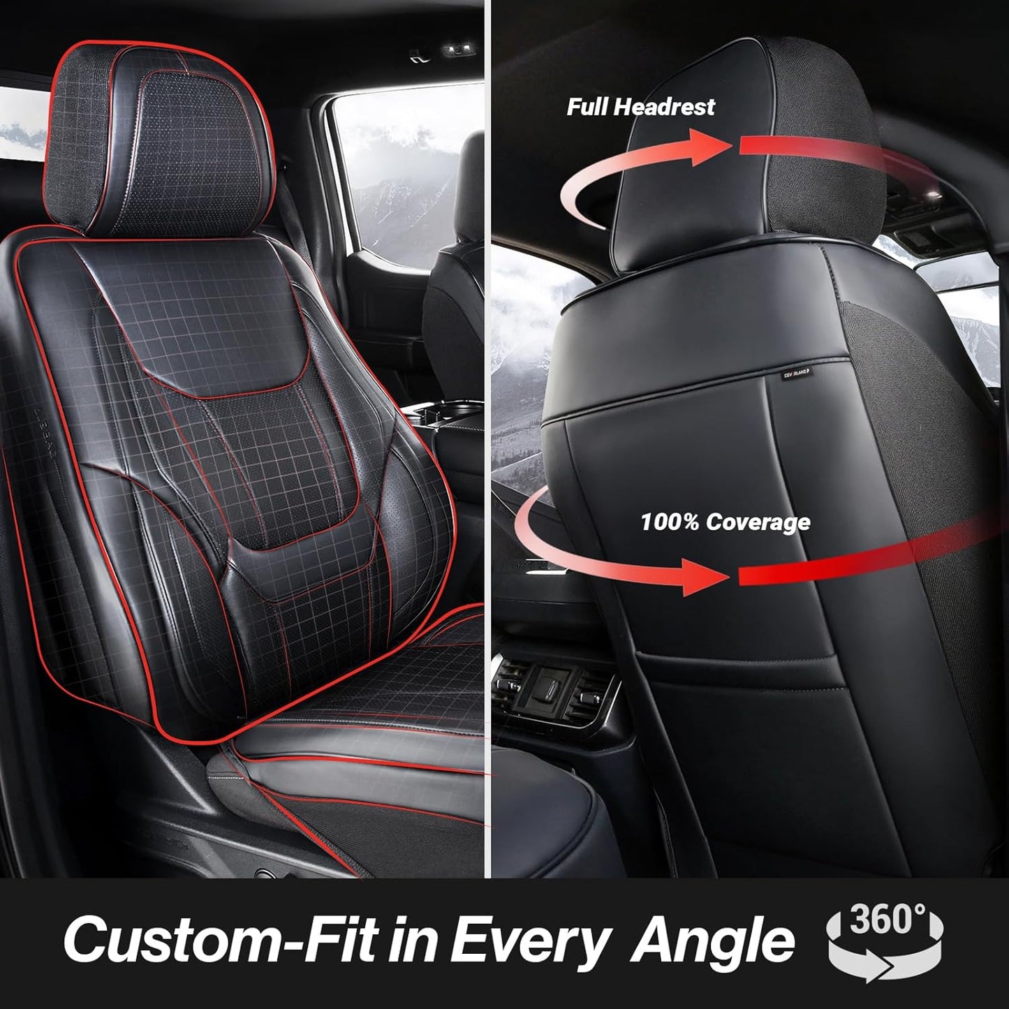 Coverland Custom Car Seat Covers Compatible with Tacoma, Santa Cruz - Premium Leather Non-Slip Memory Foam Waterproof Seat Cover Custom Interior Protector Full Set-Black [See Size Chart-Size X58]