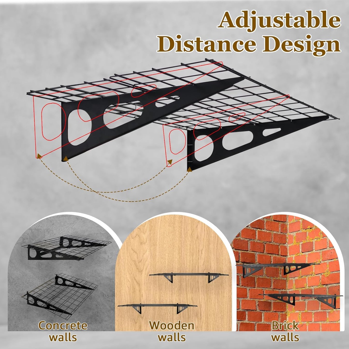 2 Pack 2x6 FT Garage Shelving Wall Mounted, 24x70 inch Floating Shelves, Heavy Duty Storage Rack, Black 440lbs Each Floor Bearing